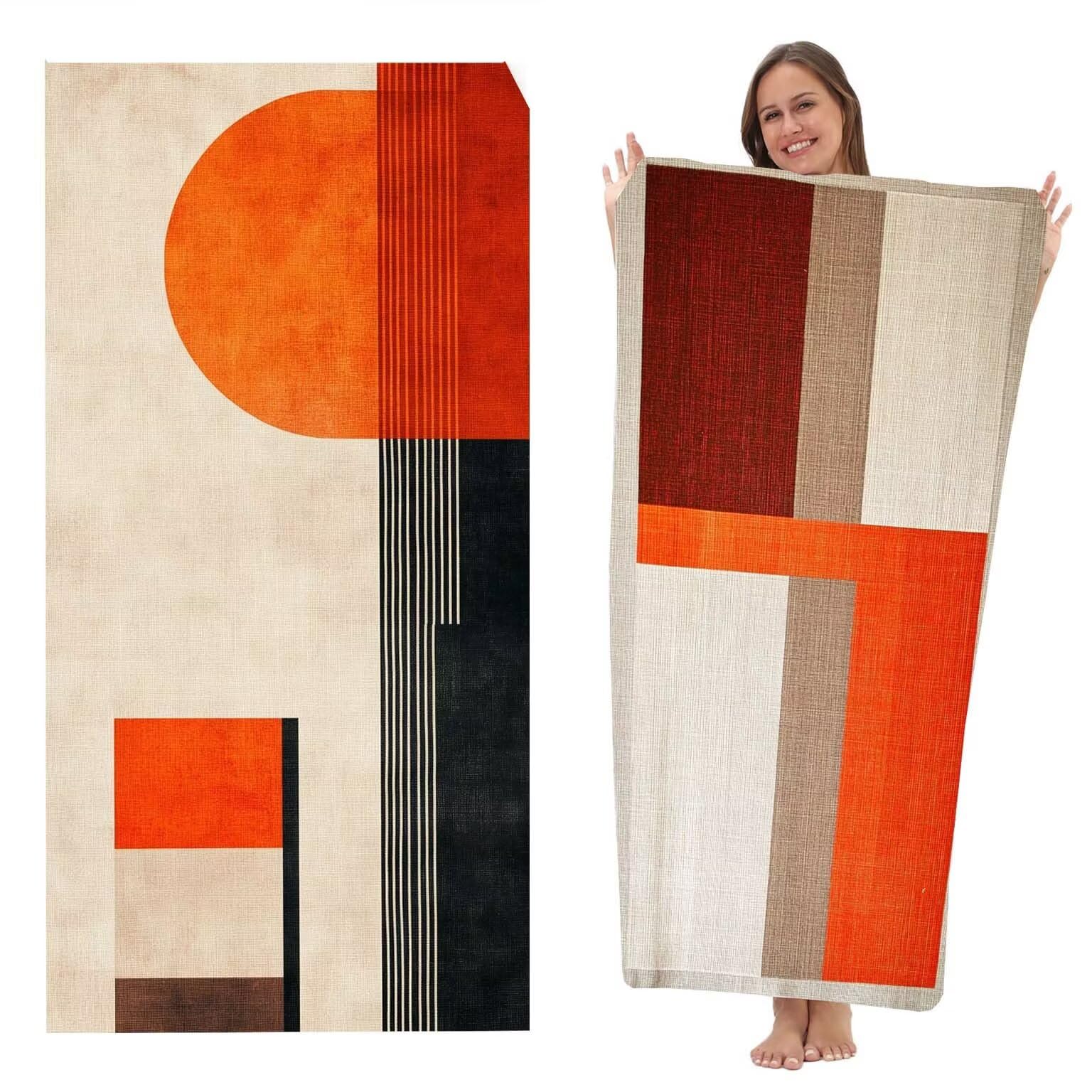 Duży ręcznik plażowy XXL 90 x 200 cm, szybkoschnący ręcznik z mikrofibry, chłonny, ultra miękki i kompaktowy, ręcznik bez piasku, koc plażowy damski na siłownię prezent, opakowanie 2 (prosta geometria