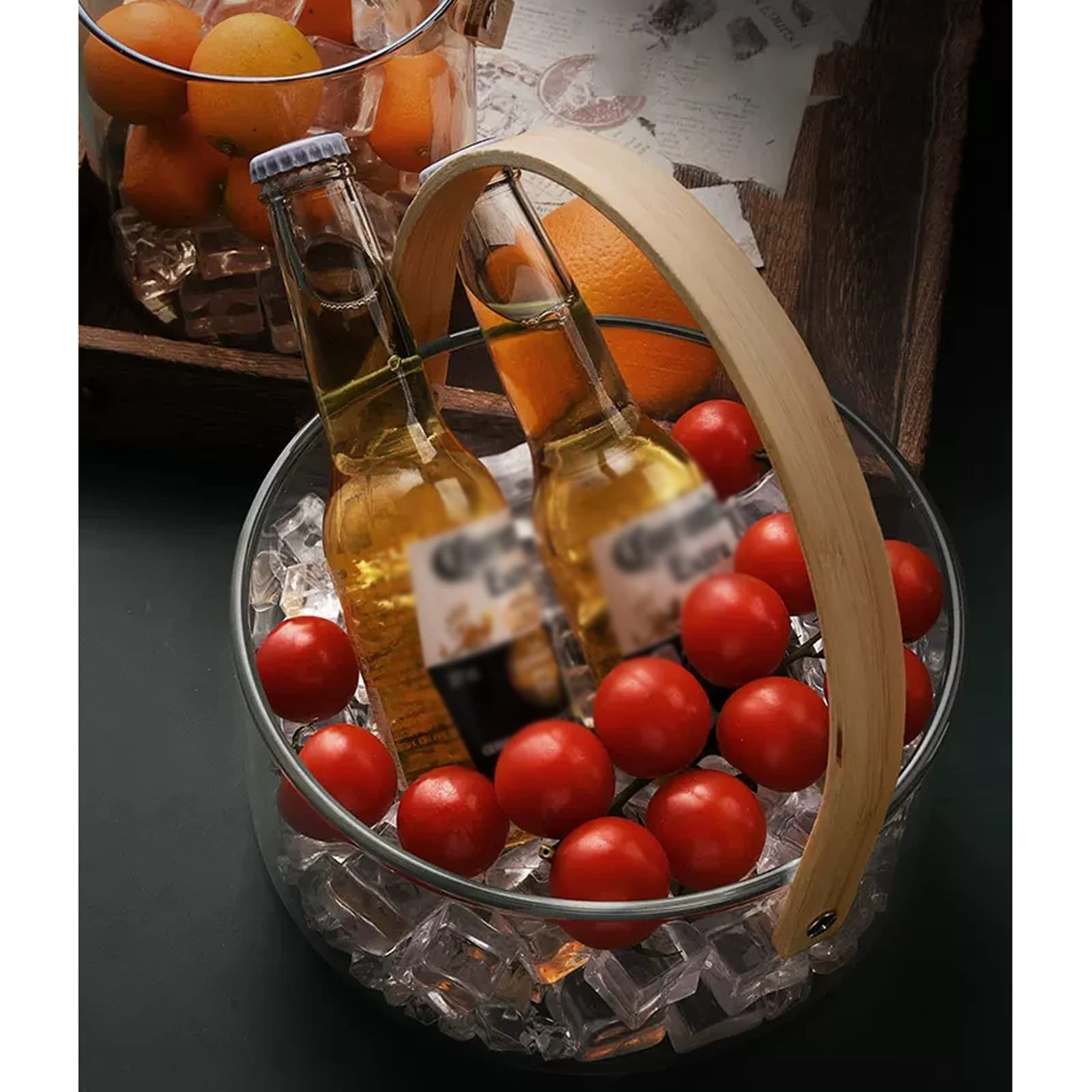 Secchiello per il ghiaccio Secchiello for il ghiaccio con manici facili da trasportare, secchiello for for feste, for champagne in vetro trasparente 2,7 litri, al coperto e all'aperto(Brown glass)