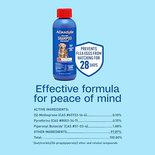 Miniatura 8 de ADAMS Plus Champú para pulgas y garrapatas con Precor IGR para gatos, gatitos, perros y cachorros mayores de 12 semanas de edad, tratamiento de