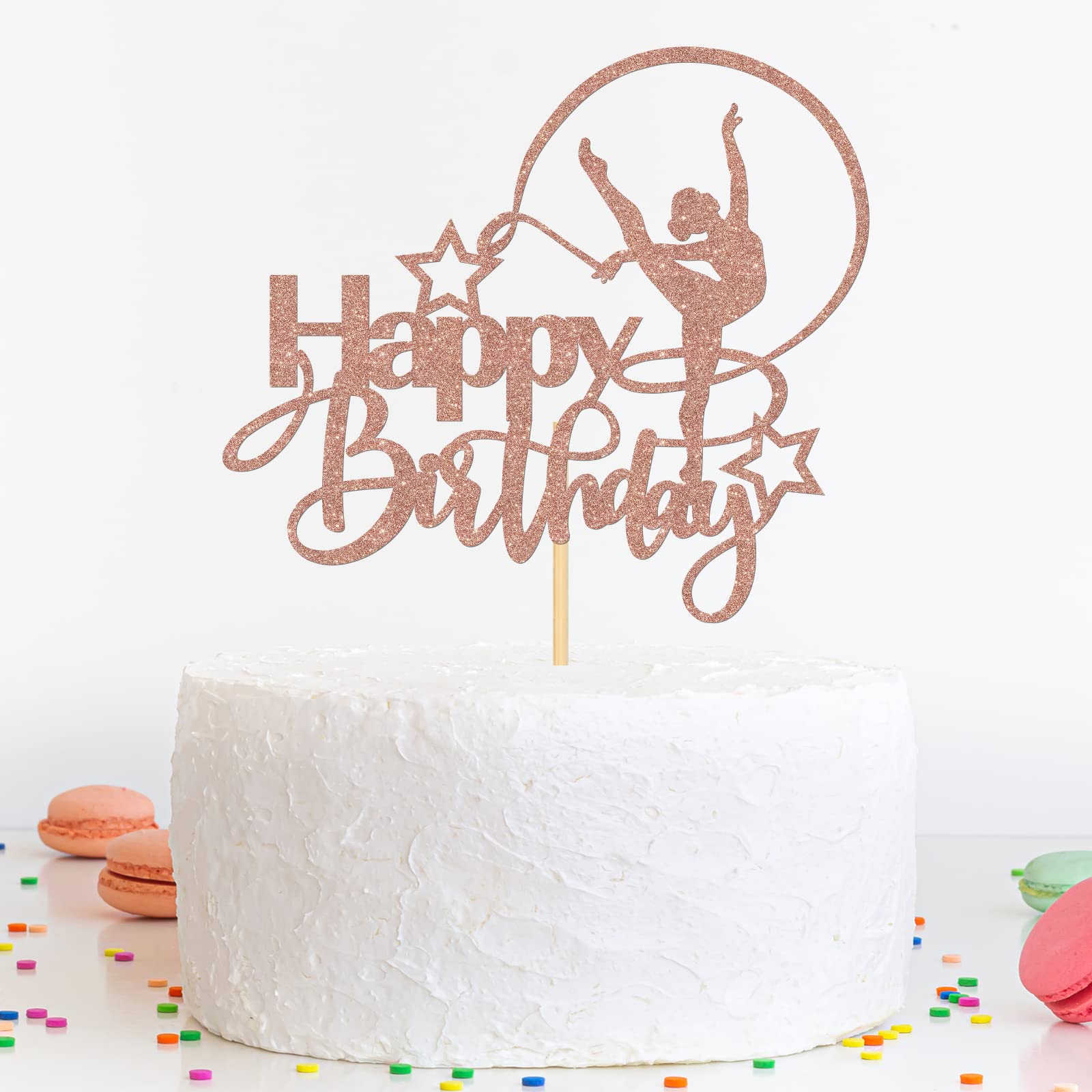 Artistic Gymnastics Happy Birthday Cake Topper for Girls/Gymnast Birthday Party Decoration - Gymnastics Theme Birthday Baby Shower Cake Picks - Sports Party Decoration Supplies