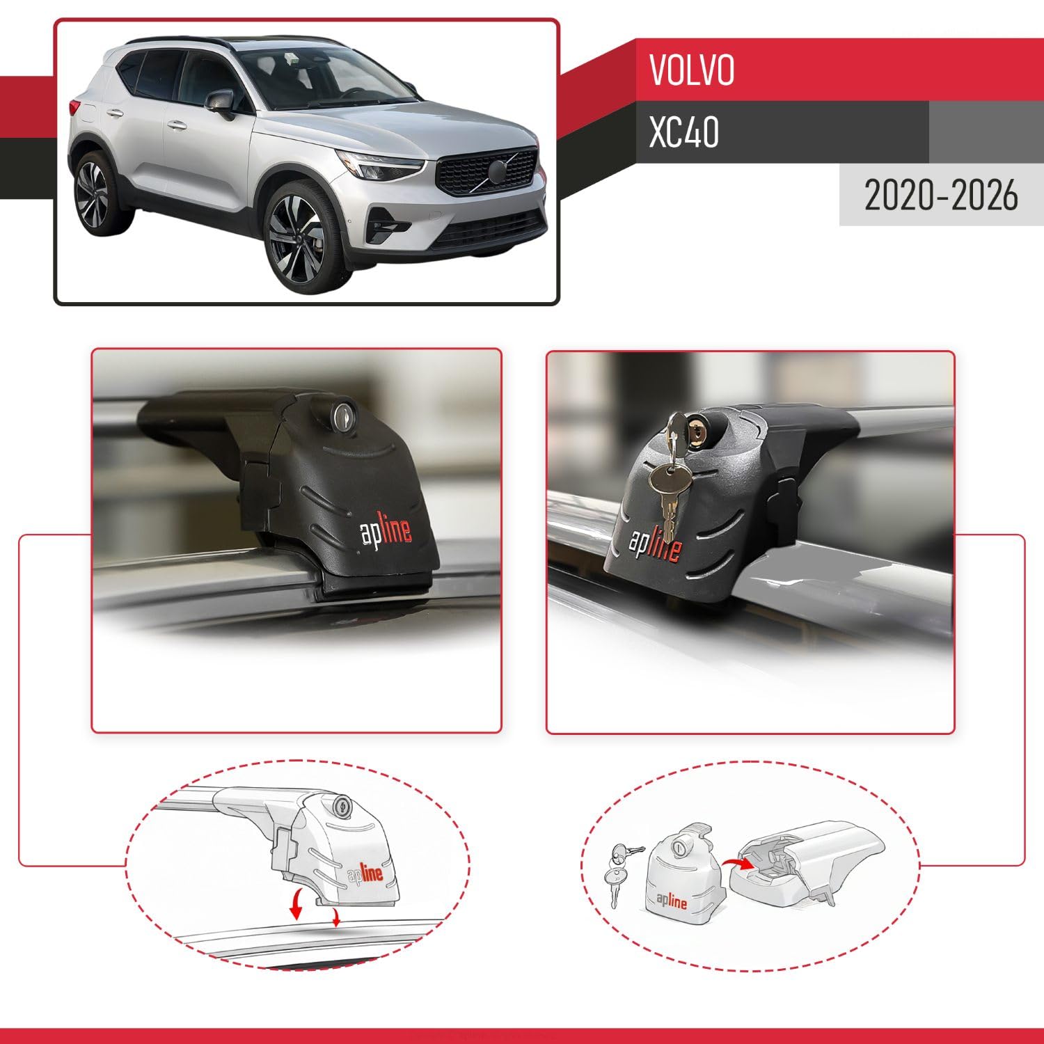 Compatible con Compatibile con Volvo XC40 2020-2026 Ace-2 Modelo Barras de Techo Auto Portaequipajes Barras Transversales Gris Aluminio Barras