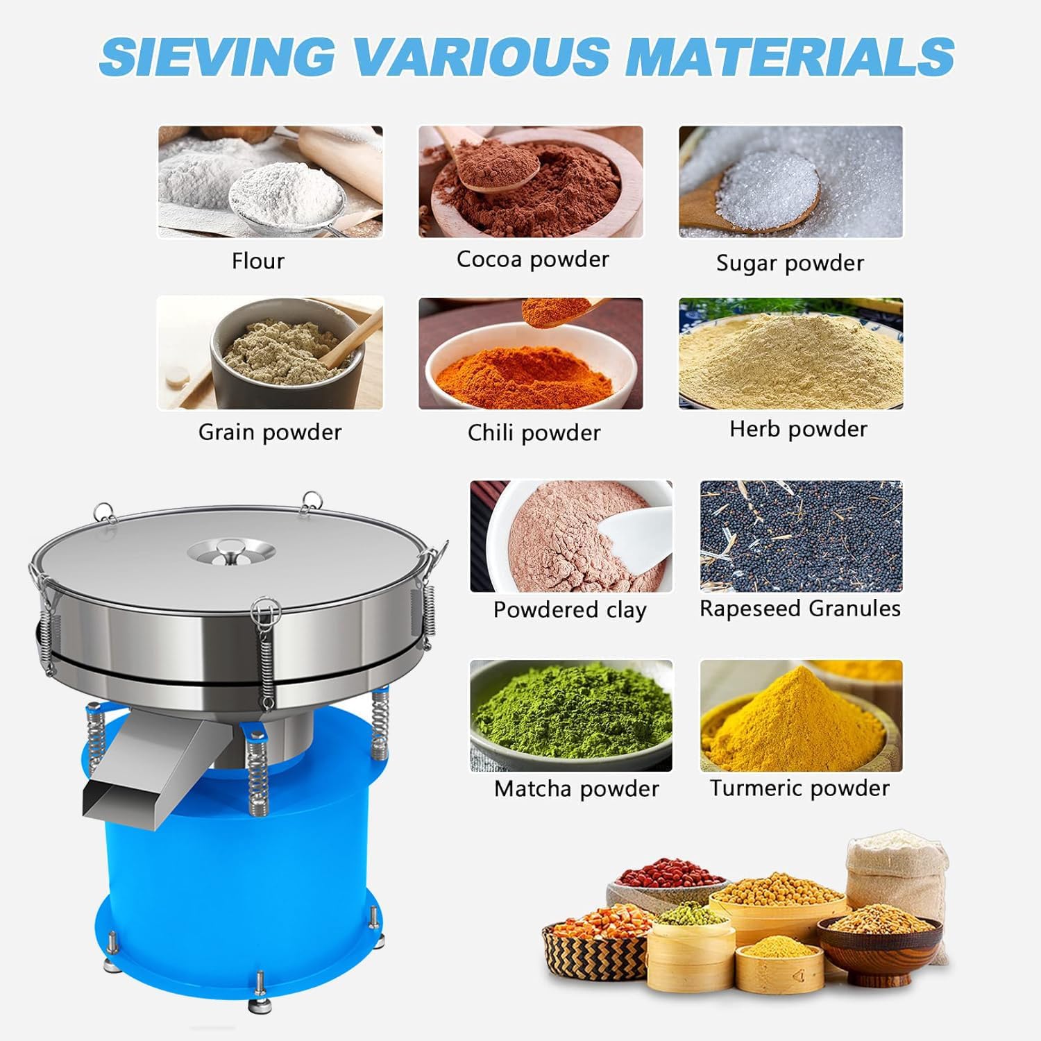 Automatic Powder Sifter Machine 180W Electric Powered Flour Sifter with 60 Mesh Sieve Screen 1420 R/Min,for Baking Powder Grain Particles Food Industrial Processing