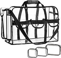 Vista 1 de Sanwuta Bolsa de viaje grande transparente de 20 x 12 x 7 pulgadas, bolsa de maquillaje transparente con bolsillos y 3 pequeñas bolsas