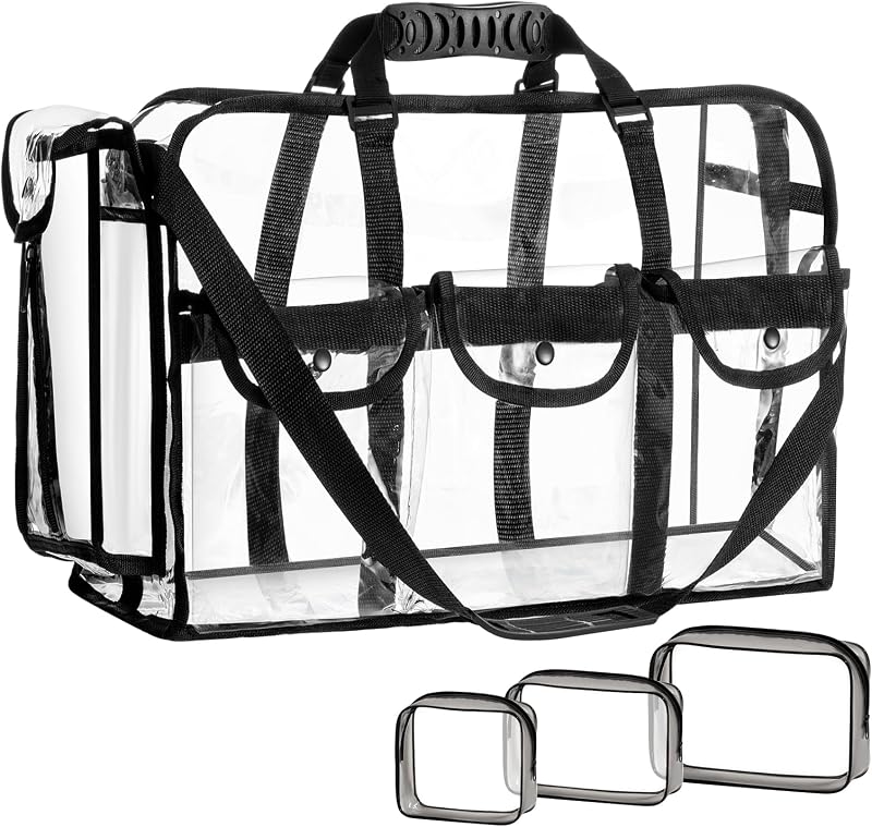 Sanwuta Bolsa tipo duffle transparente com zíper e 3 necessaires, 50 x 30 x 18 cm, Pacote com 4