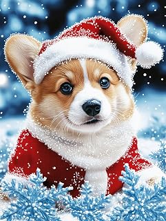 DIY Cross Stitch Kit for Beginners Cute Happy Corgi Puppy Dressed in Santa Claus 11CT Embroidery Kit with Pattern Stamped Needlepoint Craft Kit for Home Decor 30x40cm-2