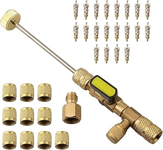 ZWEquipint R410A R22 Herramienta de instalación de removedor de núcleo de válvula de cobre, para AC 1 4 pulgadas, 5 16 pulgadas, juego de servicio HVAC, con 10 cubiertas y 20 núcleos de válvula