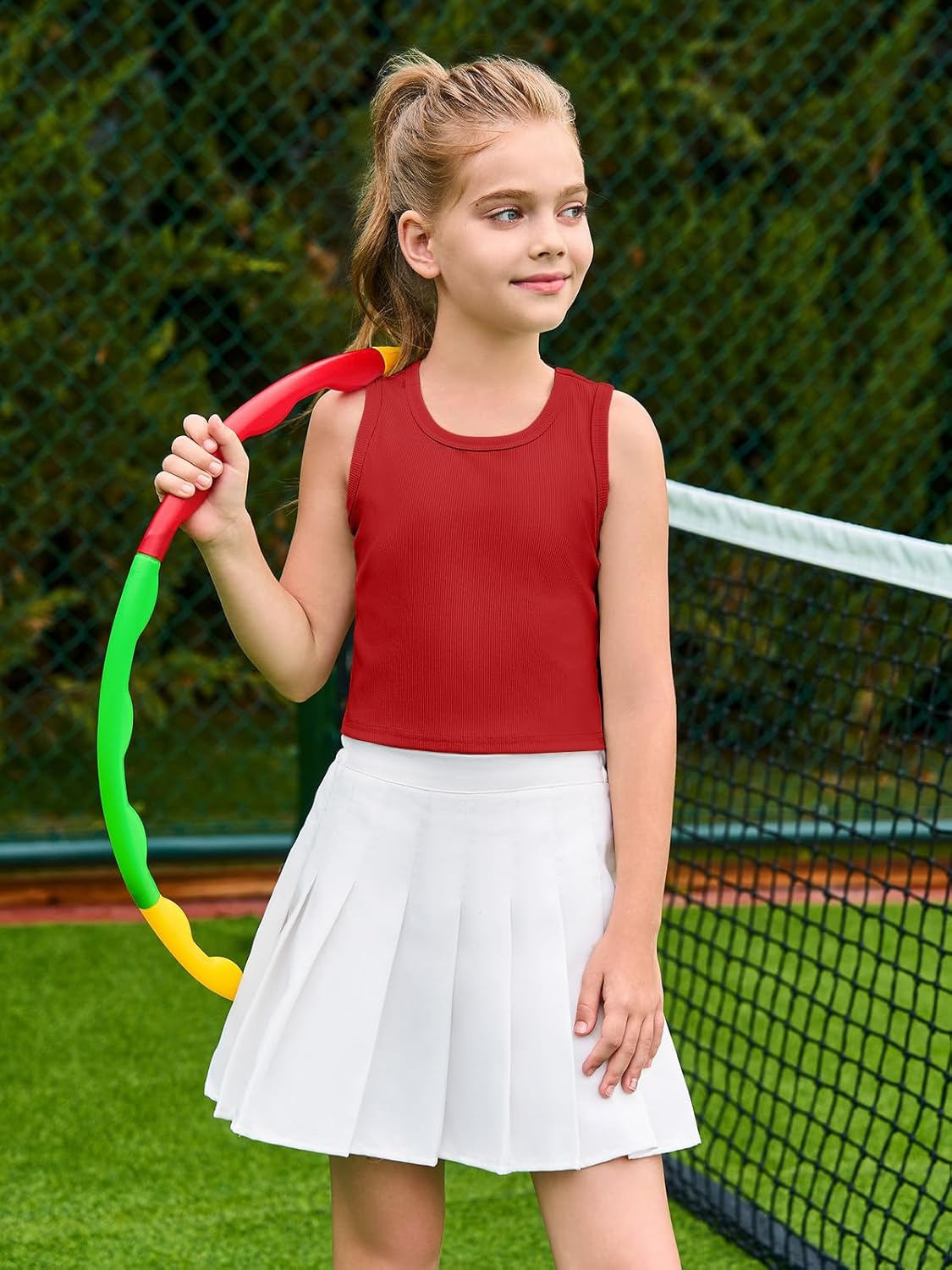 Haloumoning Girls Tank Tops Kids Athletic Ribbed Knit Sleeveless Crop Tops Basic Camisole 5-14 Years