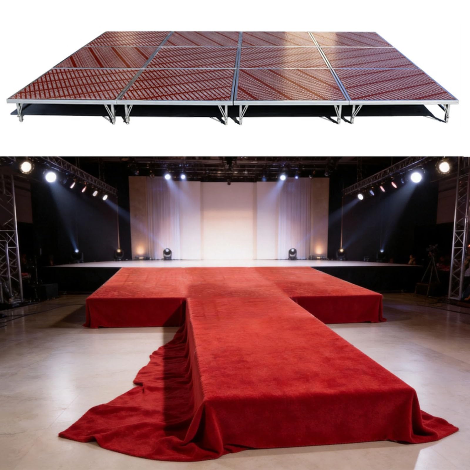 Tragbare Bühnenplattform, höhenverstellbares Bühnenpodest mit klappbaren Beinen (20–40 cm) – Tragkraft 600 kg – rutschfeste Oberfläche – DJ-Ständer für Hochzeiten, Konzerte(128x128x40cm)