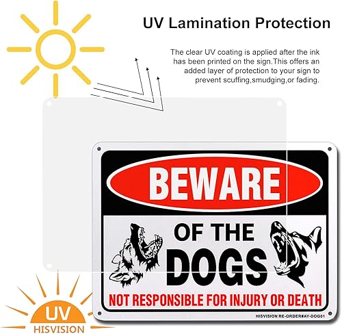 Miniatura 2 de Letrero con texto en inglés "Beware of Dog", paquete de 2 letreros de 10 x 7 pulgadas, libre de óxido, 40 aluminio, impresión UV, gráficos