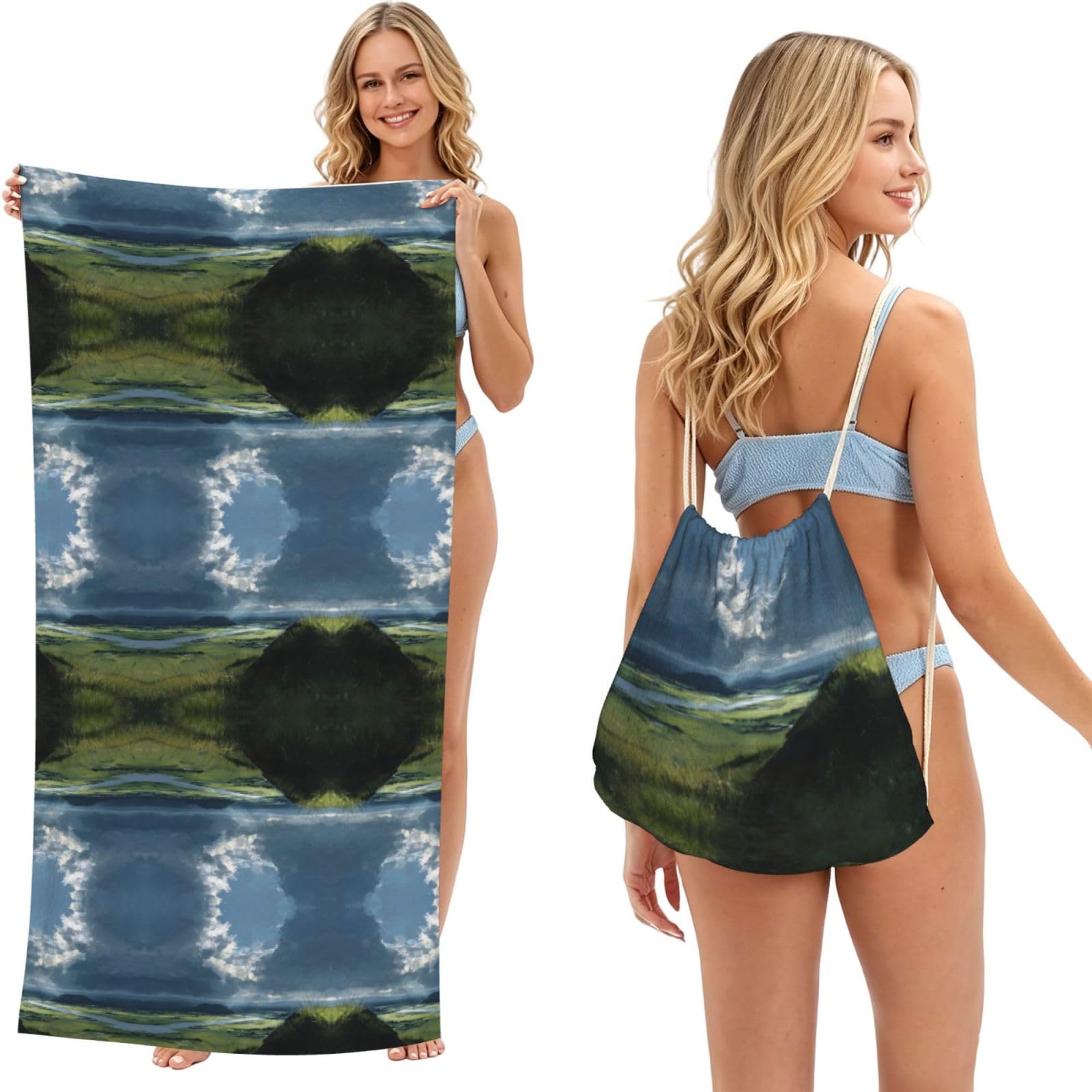 EZDLOWVBA Landscape Print Beach Towel Backpack 2 In 1 Summer Large Lightweight Beach Towel - Multifunctional Ship Pattern Towel Bag For Storage,Sport