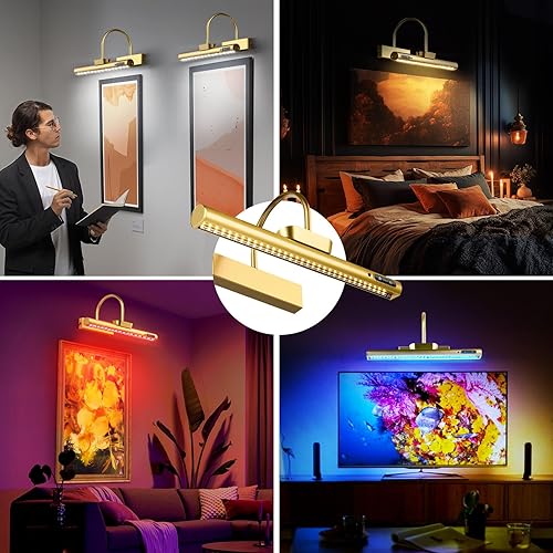 Miniatura 6 de Paquete de 2 luces inalámbricas para pared, luz recargable de biblioteca con control remoto, luz de arte RGB de 14 pulgadas para pintar con 3