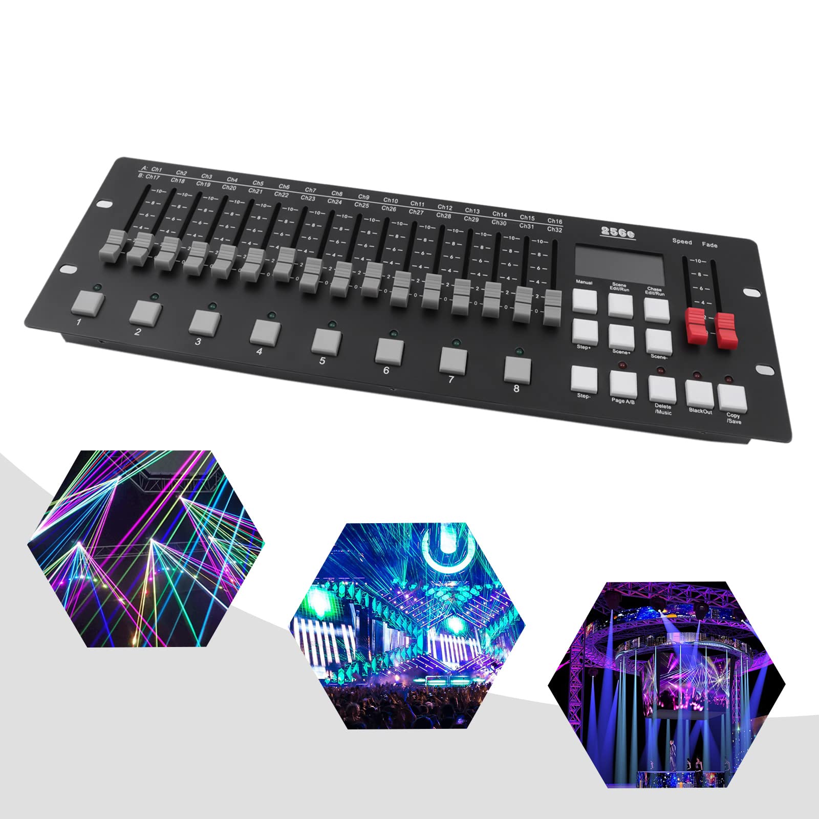 Console per illuminazione DMX, controllo della luce, facile controllo dell'illuminazione per modificare il programma di illuminazione palcoscenico, 48 x 16 x 6,5 cm, colore nero