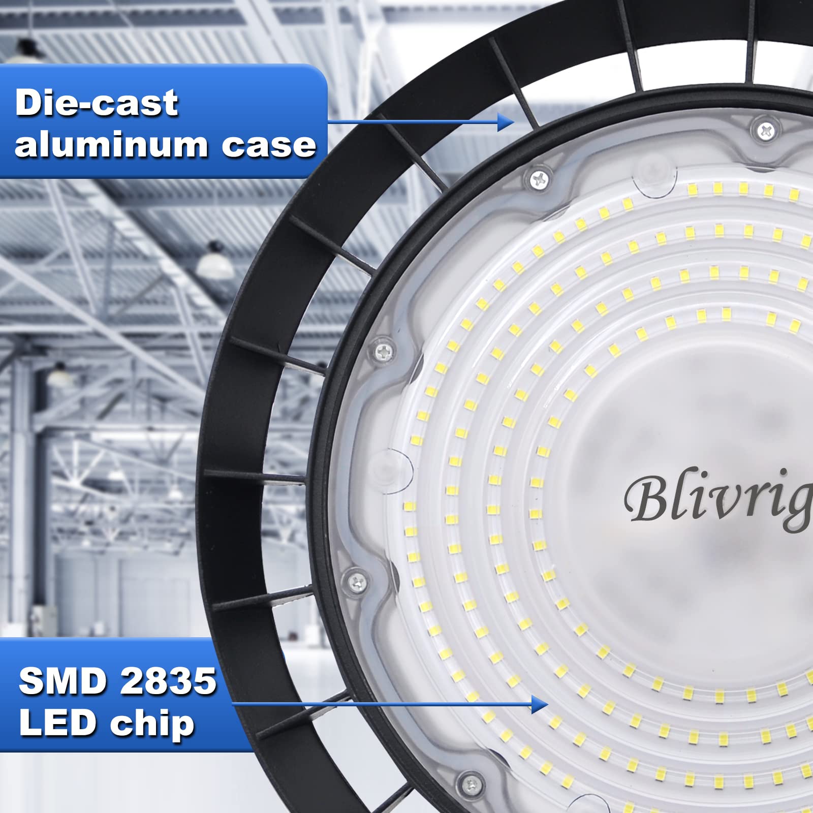 6PCS LED Lampara Industrial Techo 300W UFO Blanco Frío 6500K Con Soporte, Blivrig 30000LM Alto Campana Luz Interior, 252 Focos LED Impermeable IP65, para Naves, Muelle, Fábricas, Almacén, Aeropuerto