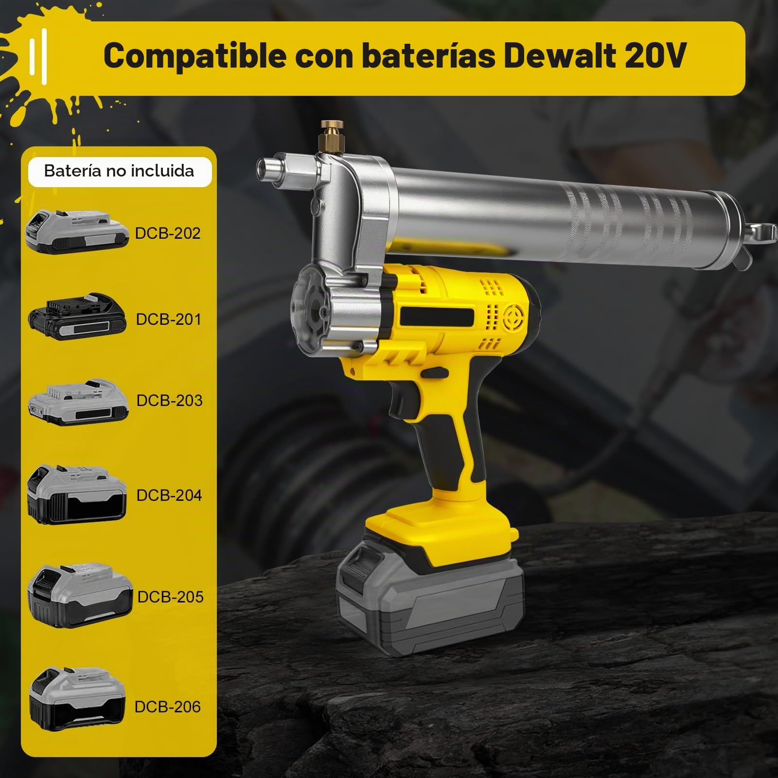 WingFly Pistola engrasadora inalámbrica para DeWalt, batería de 18 V, 20 V, 10000 PSI, motor sin escobillas, cartuchos de grasa de 600 ml, para engrasar vehículos y máquinas (sin batería)