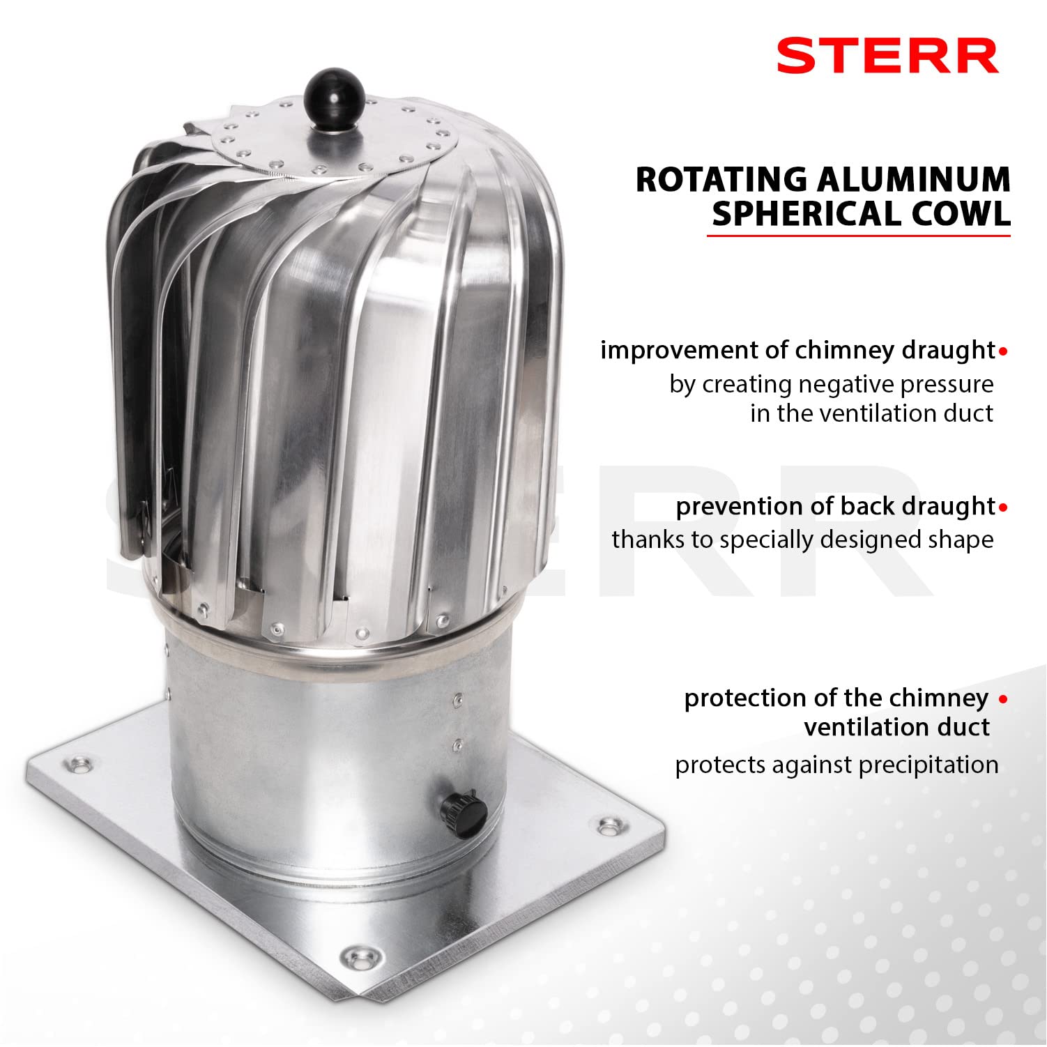 STERR ERC150AB – 150 mm Sombrero de Ventilación Alargado Giratorio con Base