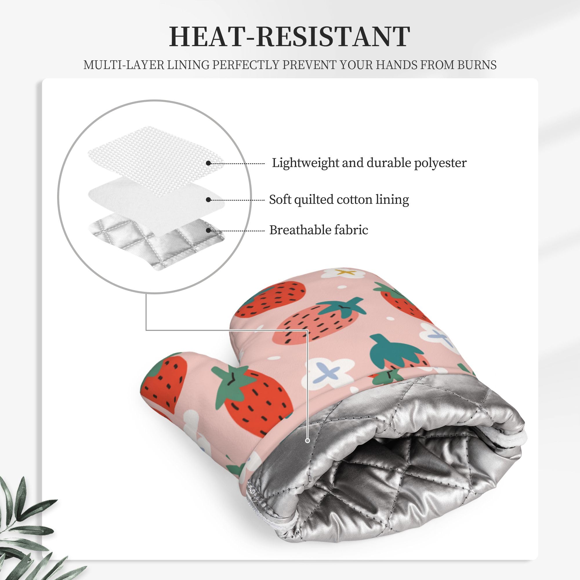 Lot de 4 maniques et maniques en silicone résistant à la chaleur et antidérapants pour cuisine, cuisine, grillades et micro-ondes Motif fraises
