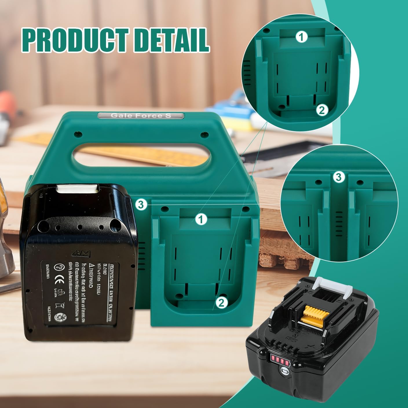 4-Slot Battery Holder for Makita 18V & 14.4V, Portable and Rugged Battery Holder Organizer with Handle for Jobsite & Tool Bags