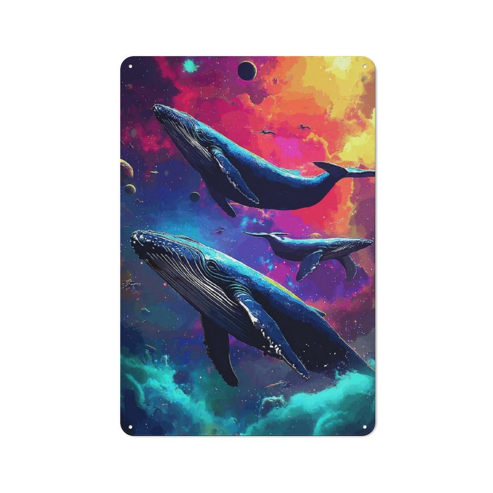 Classic Metal Plaque 30x20cm Featuring Whales in Space, Bistro Wall Plaque for Kitchen, Cafe, Pantry Or Dining Room
