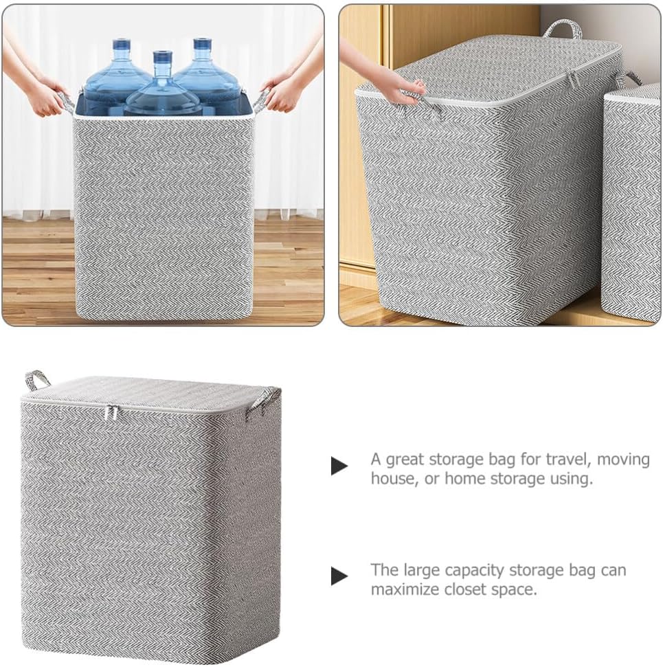 Unomor Large Capacity Clothing Storage Bag with Zipper and Handles Fabric Organizer for Blankets Quilts Bedding Storage Closet and Moving Use 22X22X22 Inches