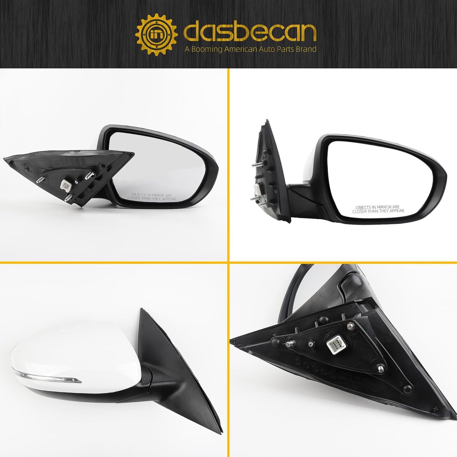 Dasbecan 5pins Passenger Right Side Mirror Compatible with 2011 2012 2013 Kia Optima Door Mirror with Turn Signal, Manual Folding, Power Glass Replace# KI1321152 87620-2T110 White Cover