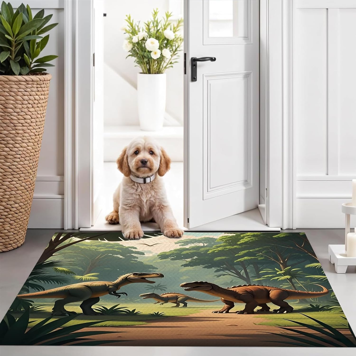 Dinosaur Area Rug for Kids Bedroom Living Room 3D Dinosaur Carpet for Boys Teens Soft Dino Floor Mat Washable Throw Rug Carpet Game Room Decor, 2' x 3', Light Green