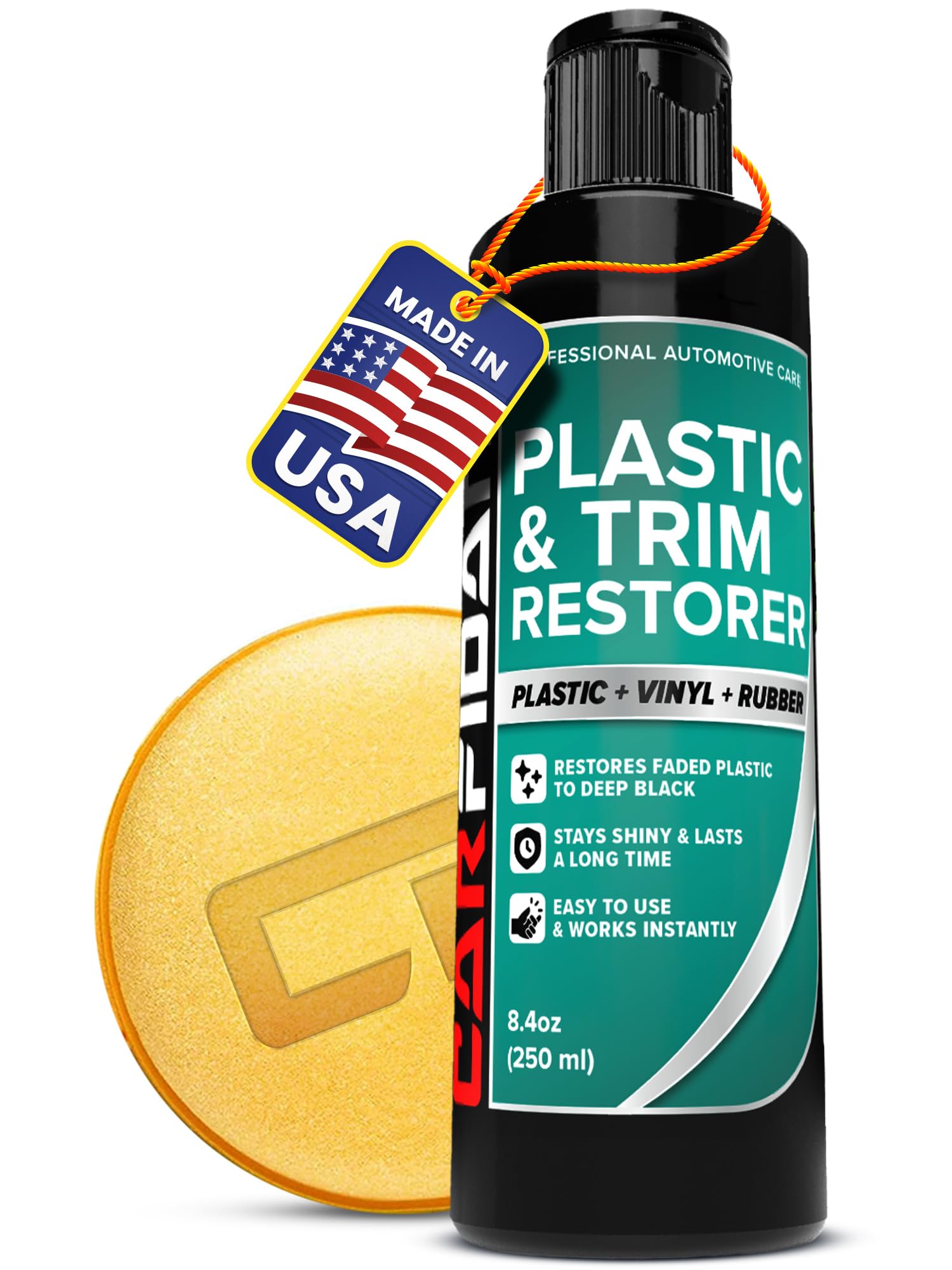 Carfidant Plastic Restorer for Cars – Refreshes Faded Plastic, Vinyl & Rubber Trim with Polish for Deep Shine – Protects Against UV & Dirt – Black Exterior & Interior Care for Detailing - 8.4 fl. Oz.