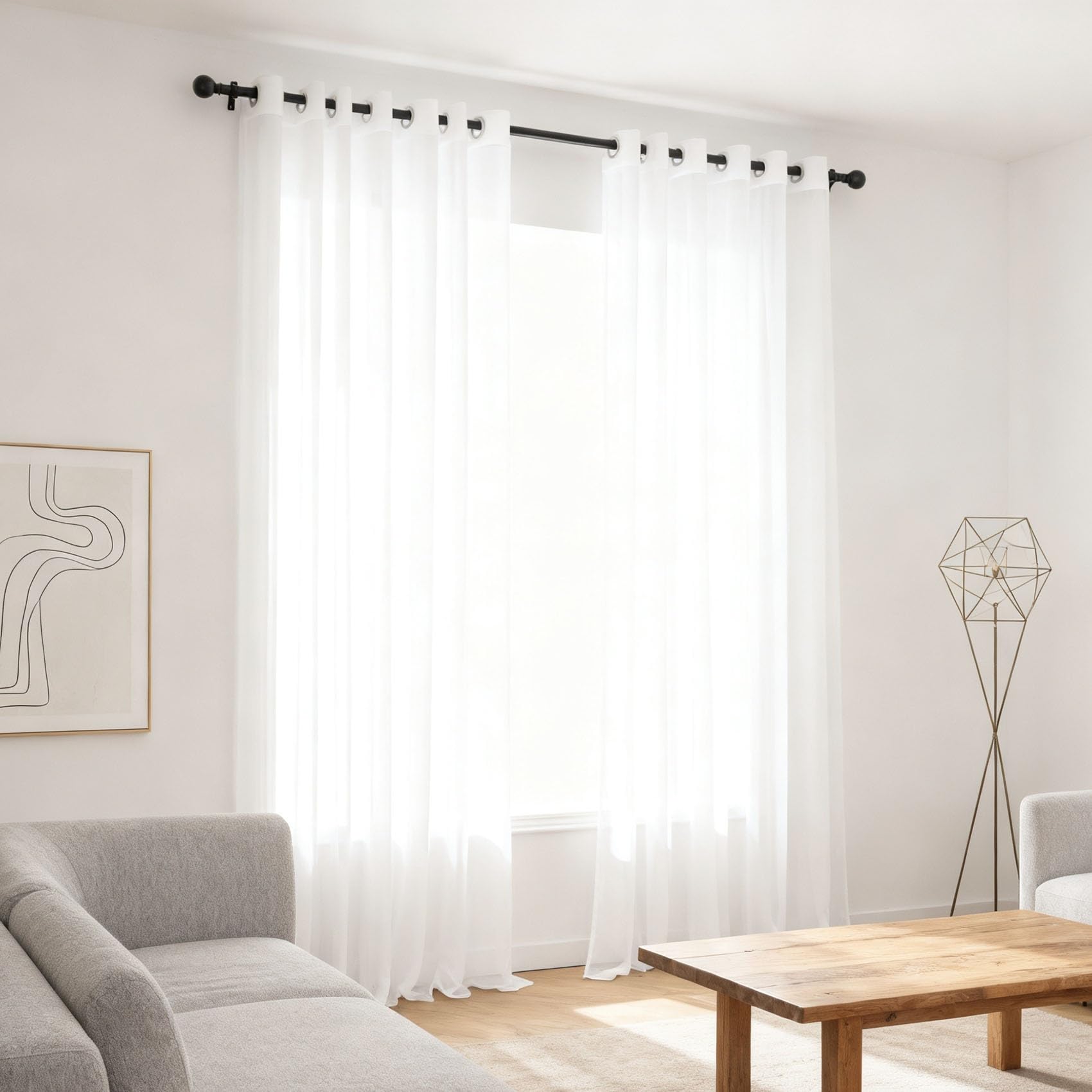 Rideaux voilage 95x154 cm blanc semi-transparent vintage pour salon