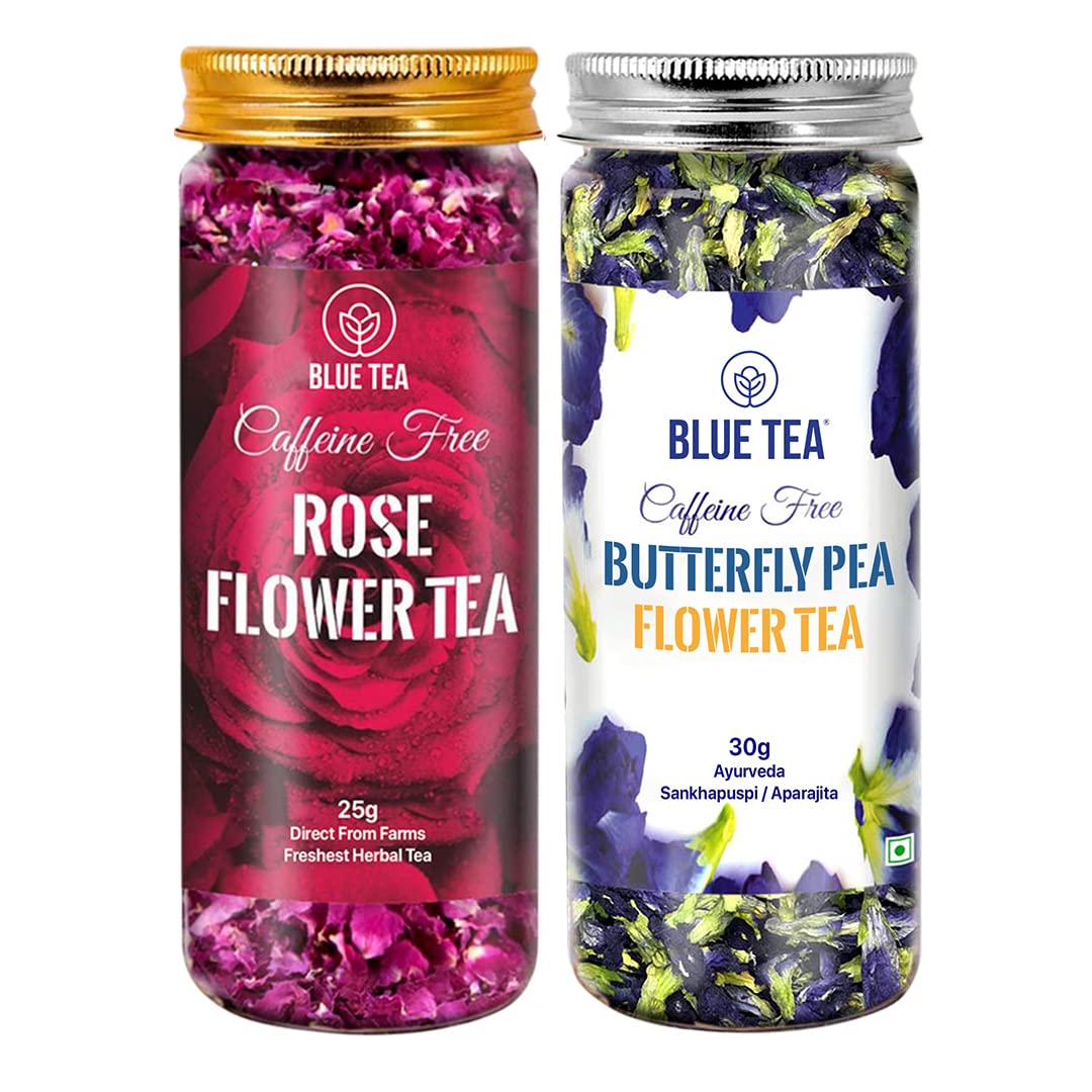 BLUE TEA - Combo Pack - Butterfly Pea Flower Tea (30g - 30 Cups) + Rose Tea (25g - 25 Cups) || DETOX TEA || Vit-C Rich - Caffeine Free - Natural Ingredients - Flower Based - Herbal Tea - Vegan | Pet Jar Pack (B0BZ4W4TBX) Amazon Price History, Amazon Price Tracker