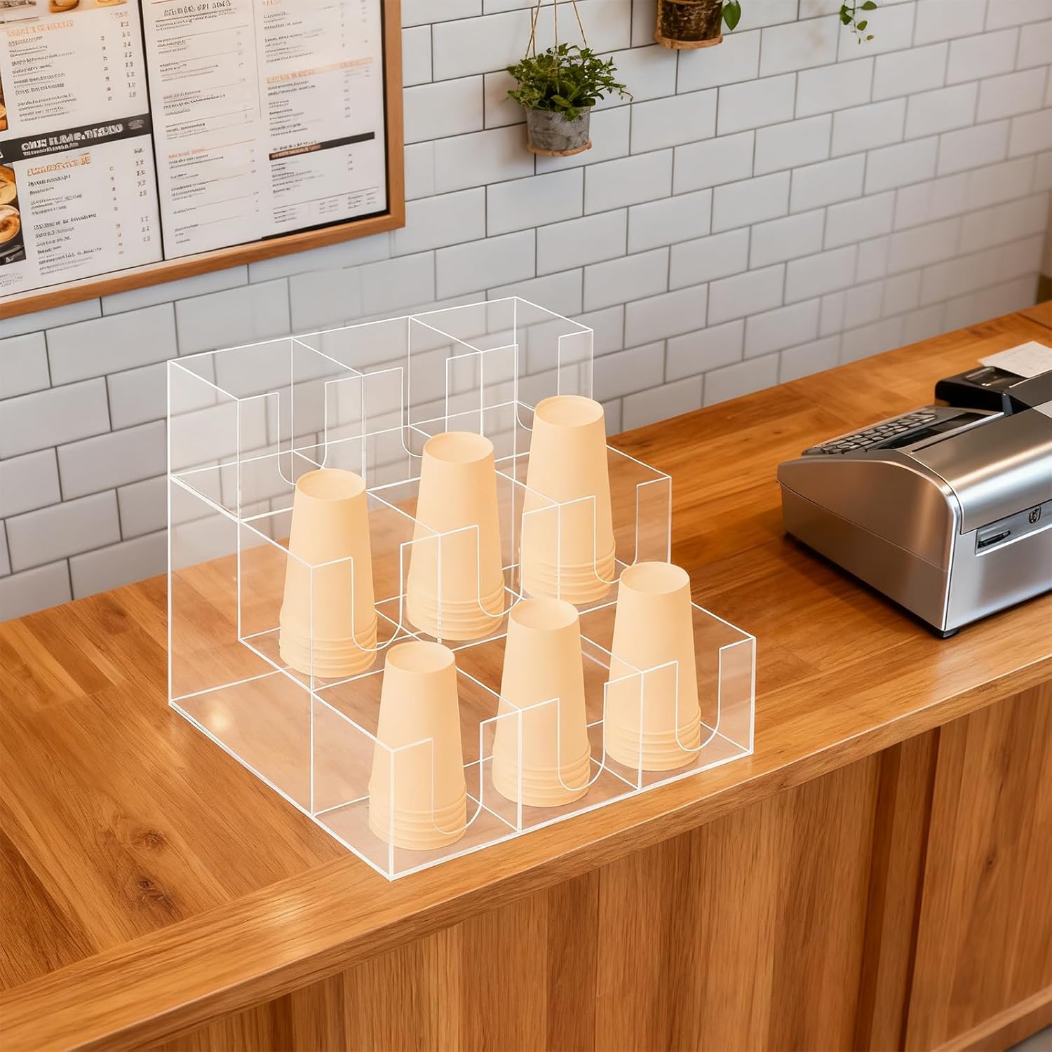 Acrylic Vertical Coffee Cup Holder, Coffee Condiment Organizer, Cup Holder with 9 Compartments for Disposable Paper & Plastic Cup, Sugar Cup Caddy Organizer and Display for Coffee Station