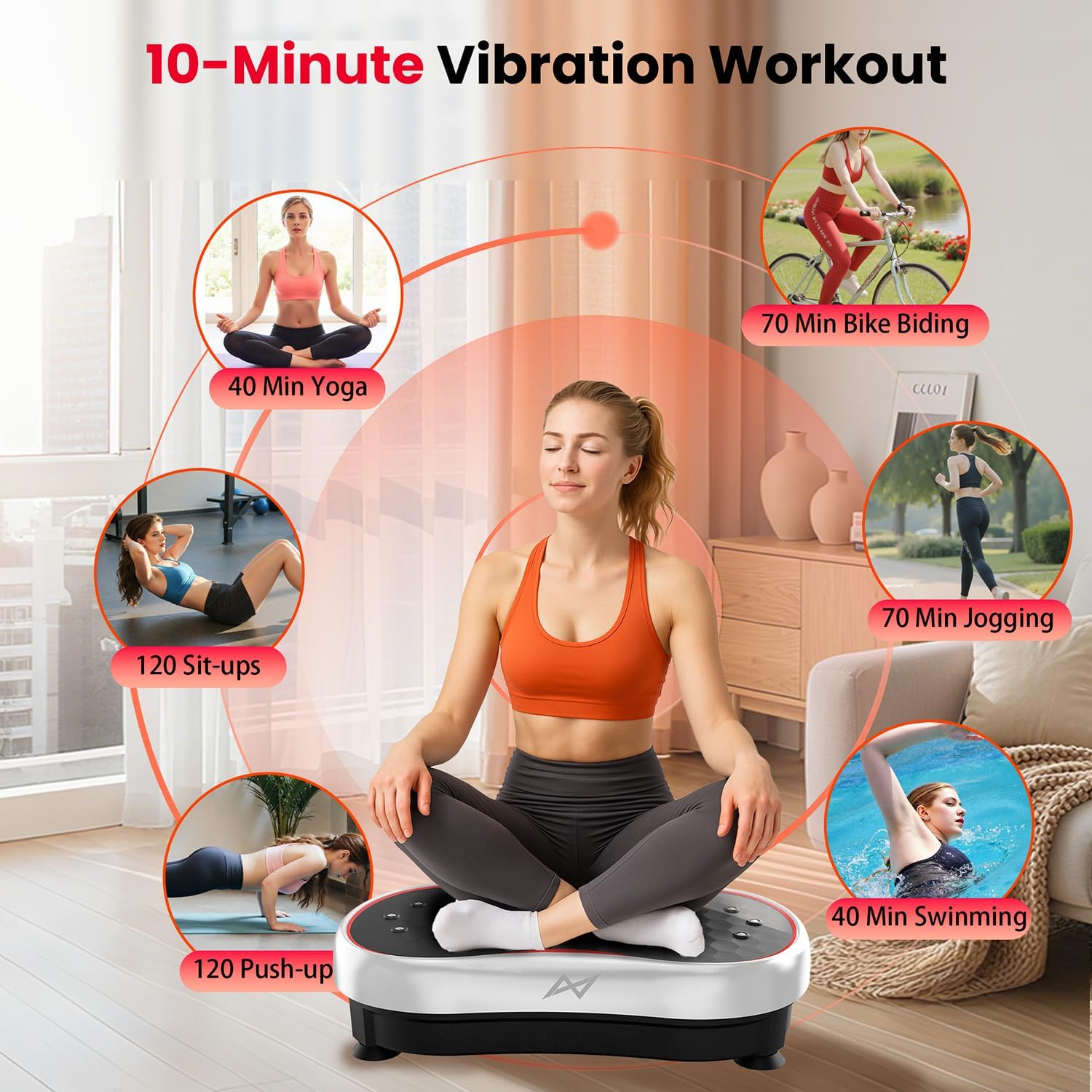 AXV Vibration Plate Fitness Platform Exercise Machine Vibrating Shaking Full Body Shaker Workout Vibrate Stand Shake Board Sport Gym for Weight Loss Fat Burner for Women Men ROUND-SILVER