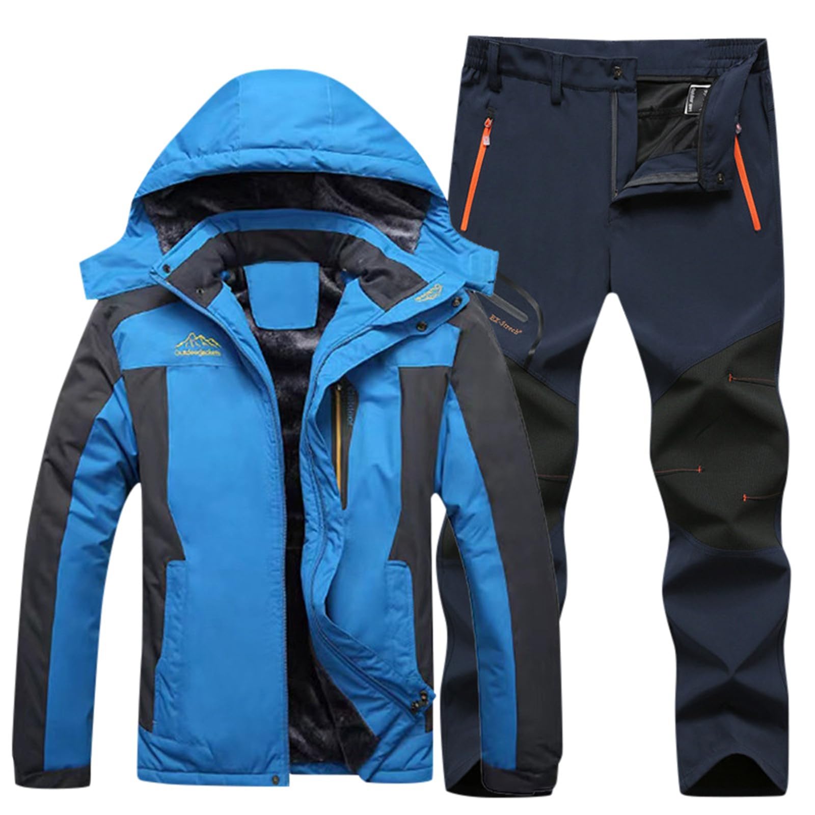 Traje de esquí de senderismo impermeable Conjunto de hombre invierno cálido de forro polar con chaquetas de softshell y pantalones de senderismo ropa de senderismo 2 piezas impermeable traje de esquí