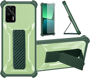 bojioderf Case Compatible for Realme GT 5G Phone Case Cover [with Tempered Glass Screen Protector] Hybrid Case [Folding Support Magnetic] [Frosted Anti-Fingerprint] Green