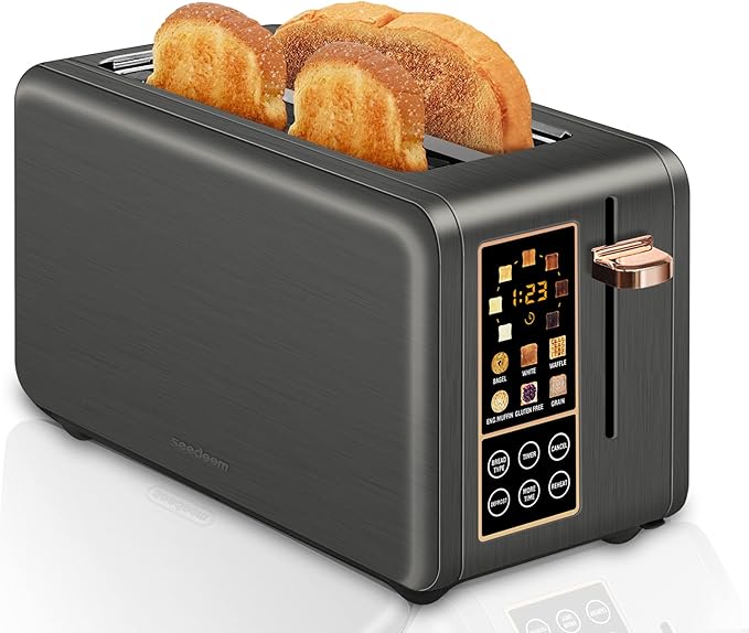 SEEDEEM Toaster 4 Slice, Long Slot Toaster with LCD Display