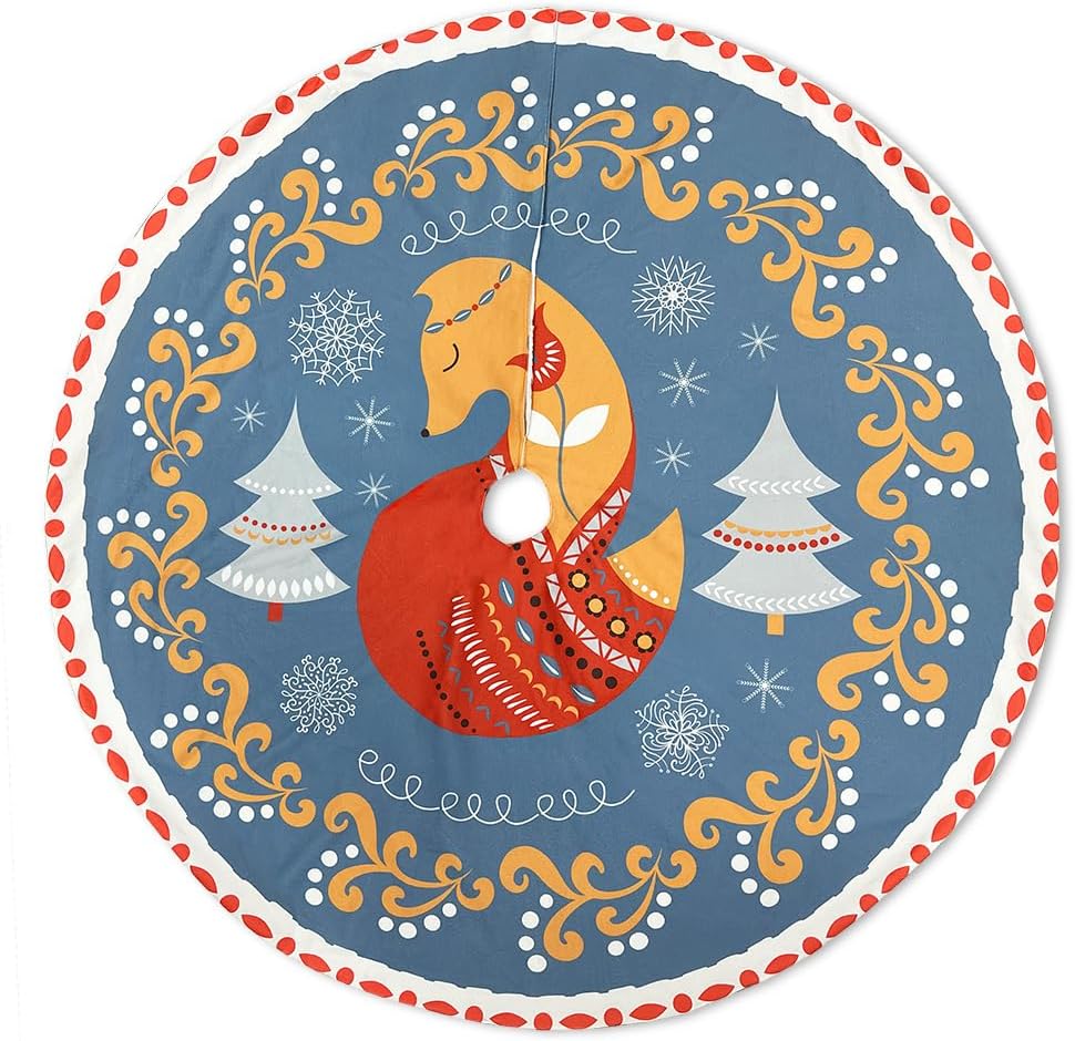 Scandinavian Folk Fox Christmas Tree Skirt (60 Inches)