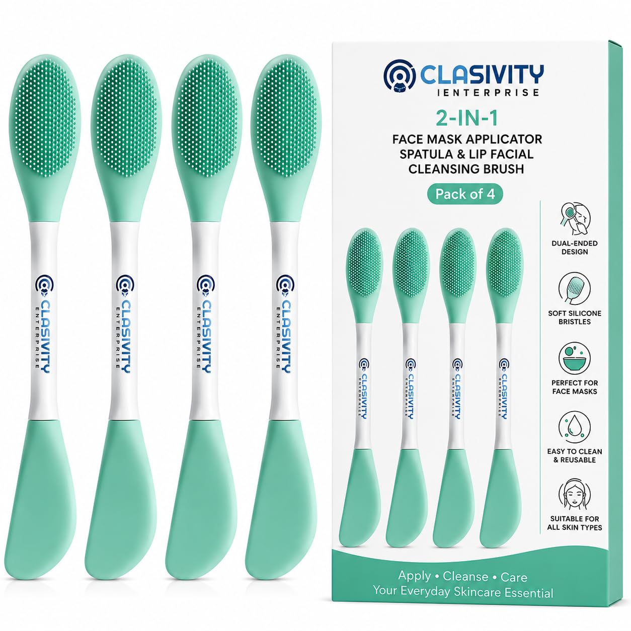 2-in-1 Face Mask Applicator Spatula & Lip Facial Cleansing Brush, Pack of 4, Soft Silicone Bristles, Reusable Skincare Beauty Tool for Face Mask Application, Gentle Exfoliation for Women & Men-picture-40