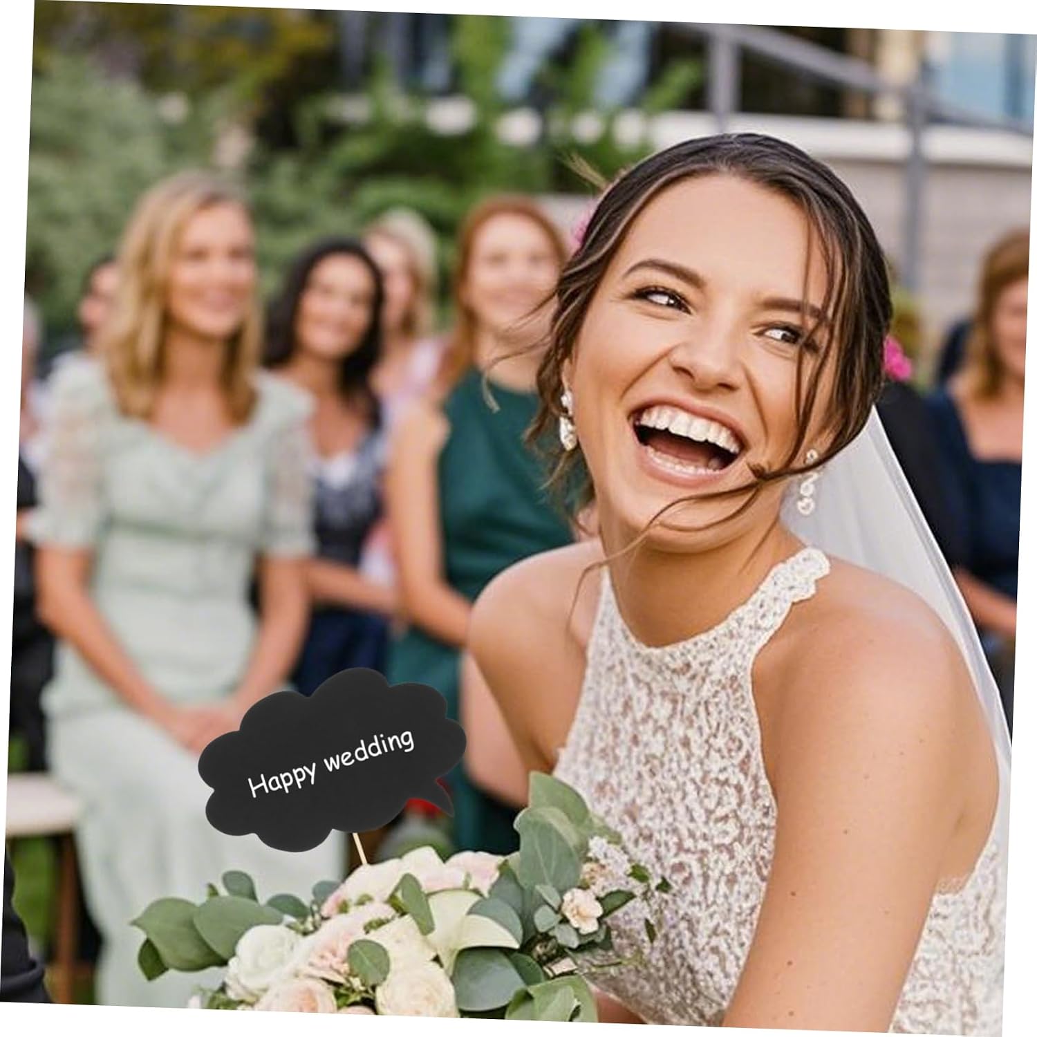 DOITOOL 1set Funny Wedding Photo Booth Props Set Black Writable Cards for Unique Messages Photobooth Decor for Weddings and Birthday Parties