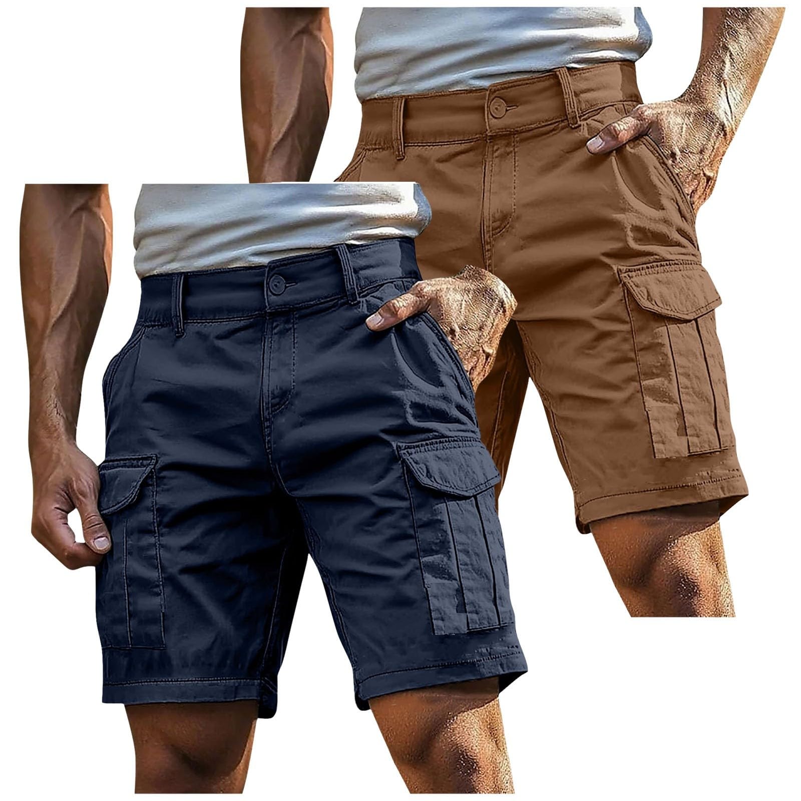 Pantaloncini cargo da uomo, elasticizzati, 2 pezzi, con tasche multiple