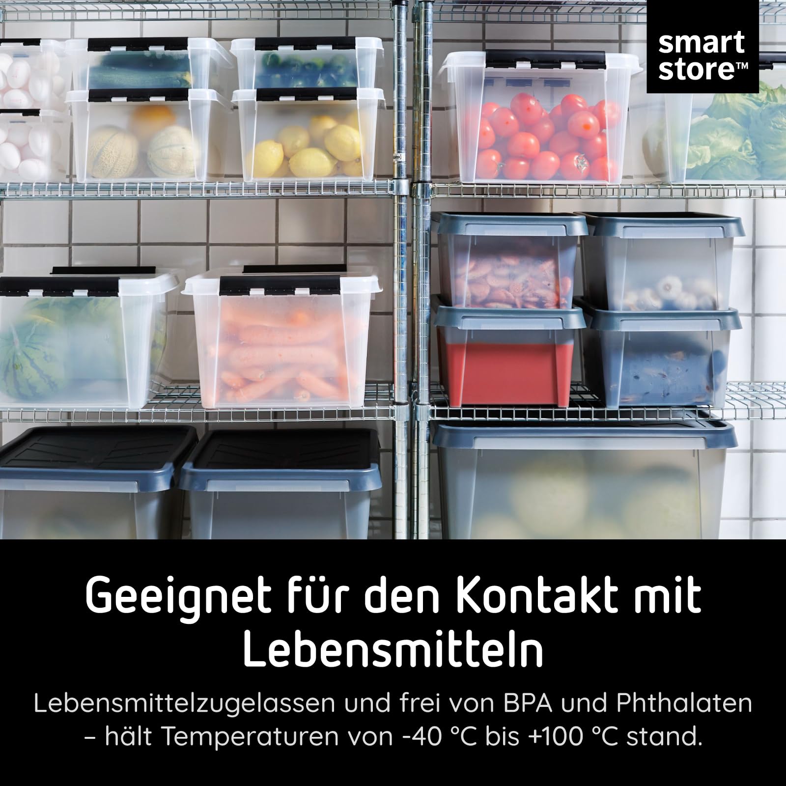 SmartStore klare Kunststoffboxen mit Deckel, 14 Liter, 6er-Pack, verstärkt, lebensmittelecht, Clip-Verschluss, stapelbar und verschachtelbar, BPA-frei, L x B x H: 40 x 30 x 18 cm