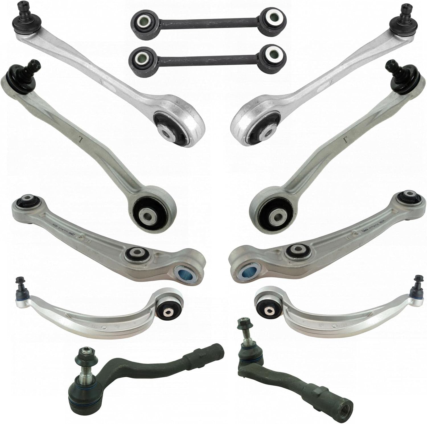 TRQ Front Steering & Suspension Kit Control Arm Control Arm with Ball Joint Sway Bar Stabilizer Link Tie Rod Compatible with Audi