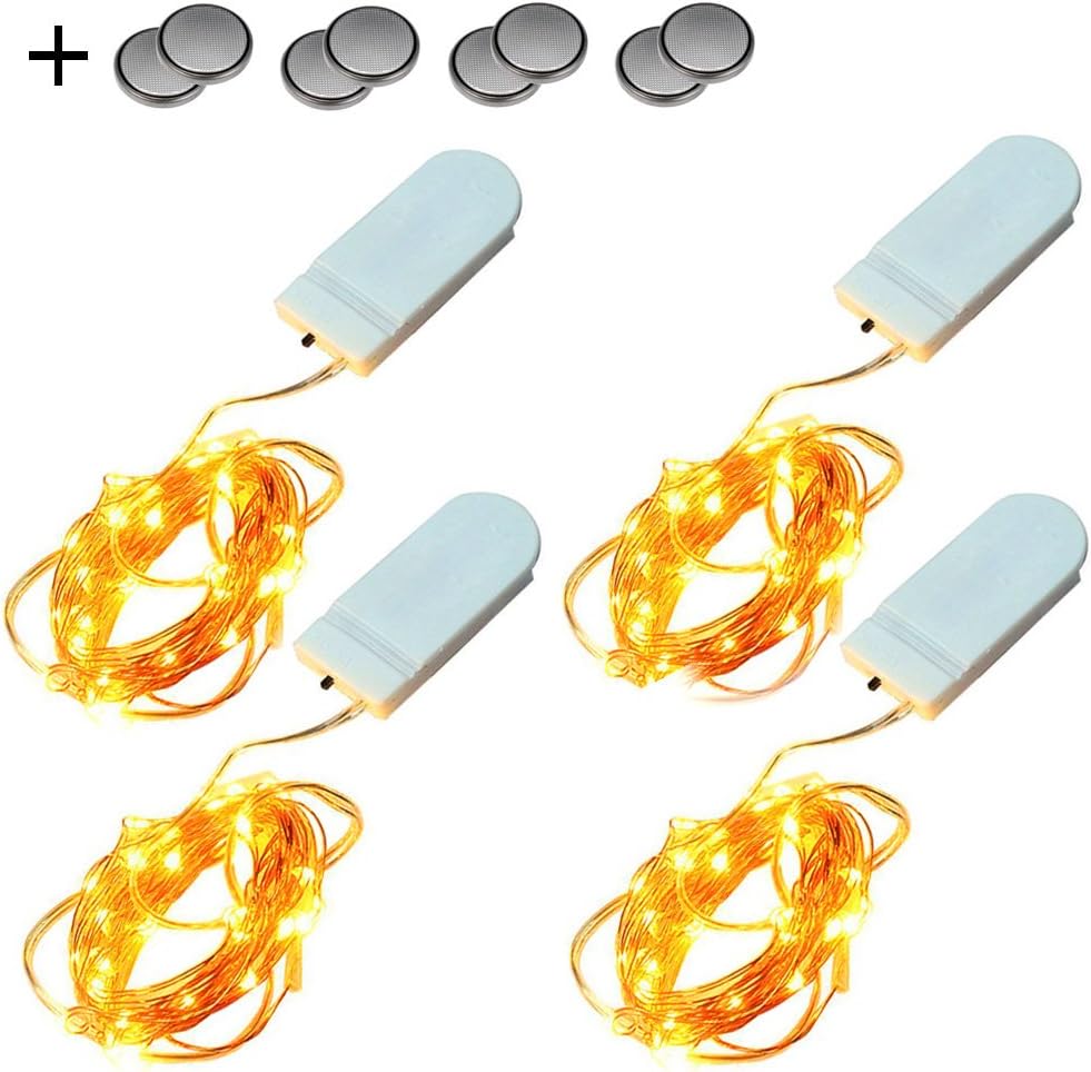 LED string light 4 Pack Silver Copper Wire 20 LED battery power supply light string warm white firefly lights 6.5 feet 2 meters waterproof moonlight Christmas bedroom wedding party decorative lights