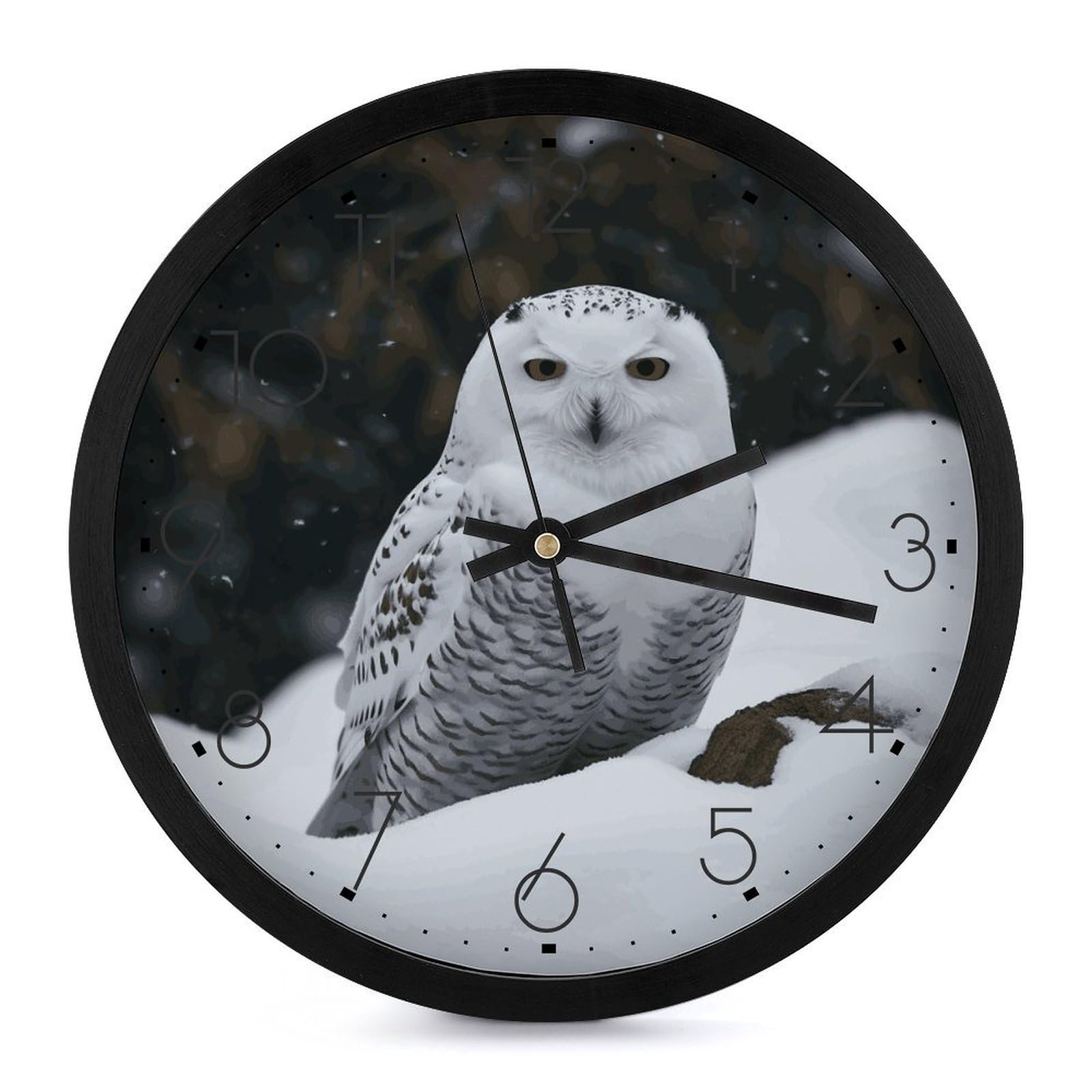 Horloge murale hibou des neiges ronde pour décorer le salon