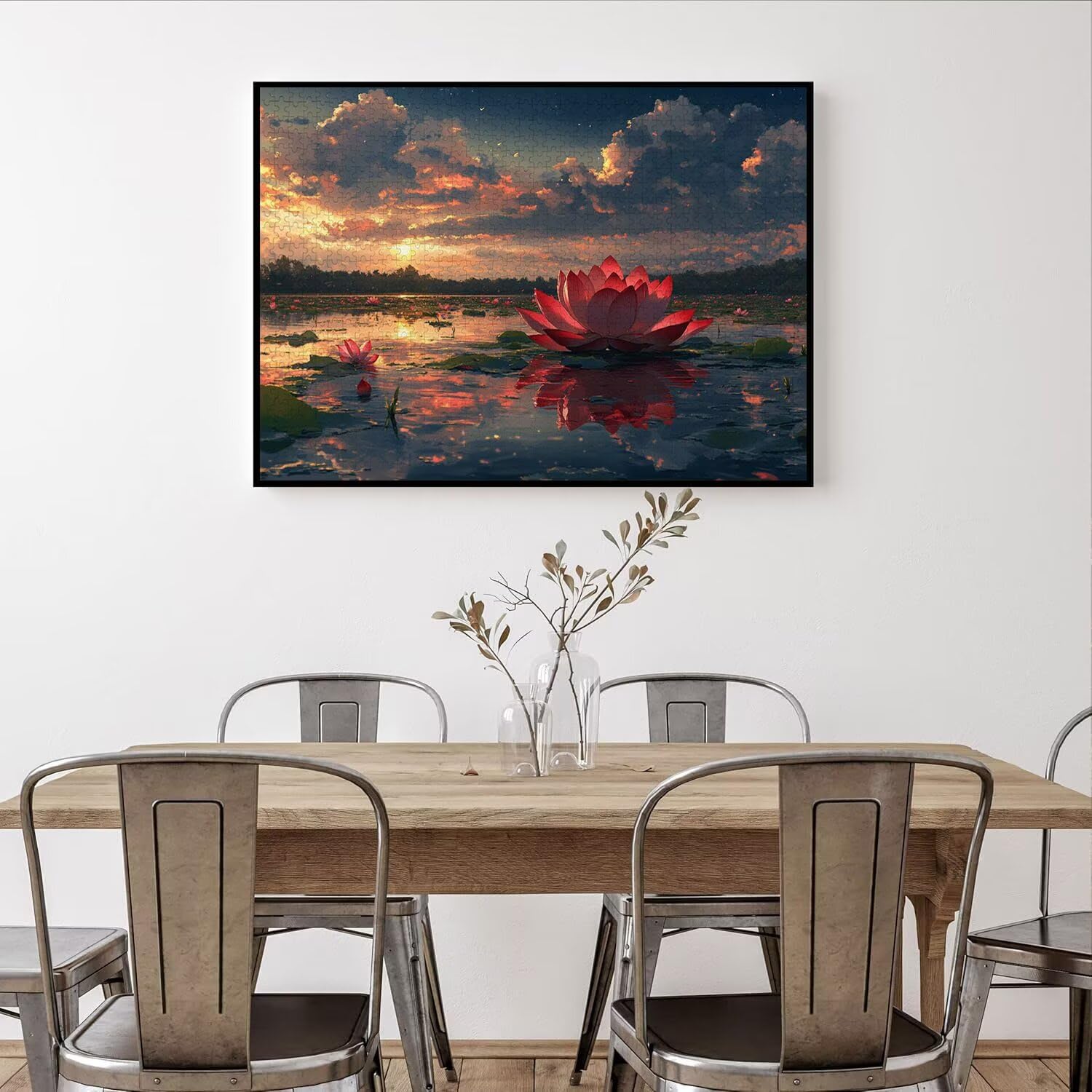 Puzzle 1500 sztuk lotosu trudne drewniane puzzle, n-417 | Niemożliwe wyzwanie, inteligentna gra zręcznościowa, gry logiczne dla całej rodziny, pomysł na prezent, zachód słońca