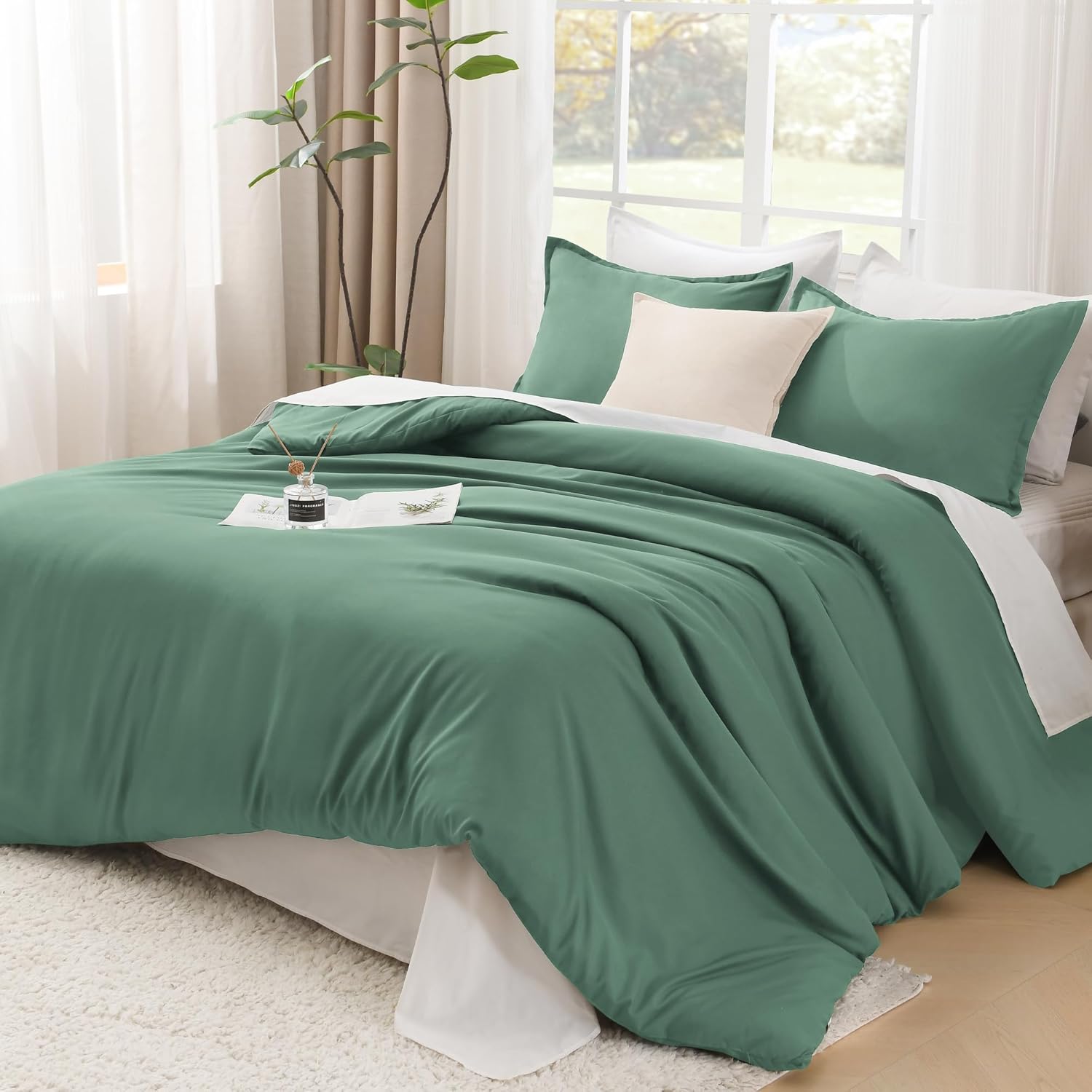 Litanika Comforters Full Size Haze Green, 3 Pieces Lightweight Solid Bedding Set & Collections, All Season Fluffy Bed Set (79x90 Inches Comforter & 2 Pillowcases) - Image 2