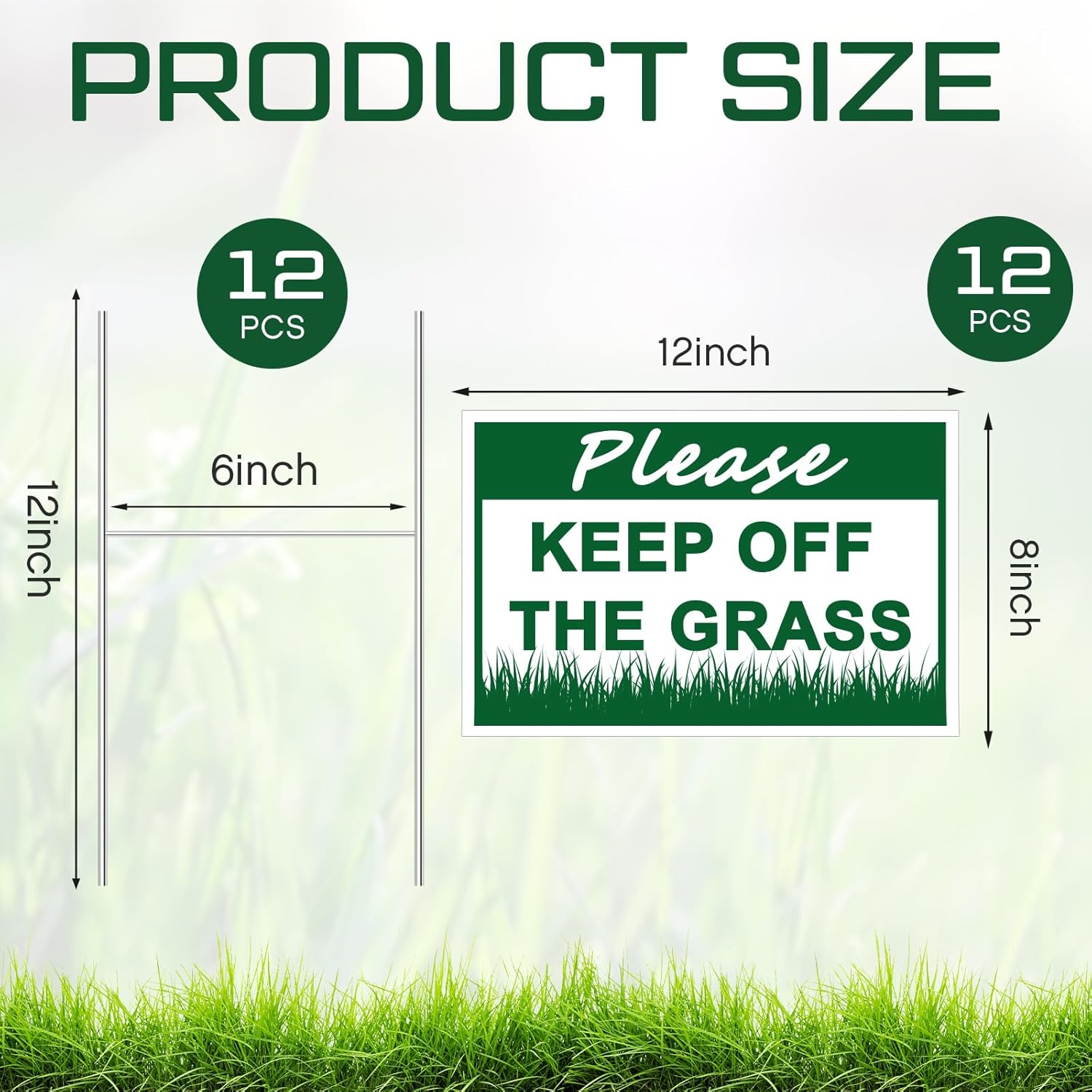 Blulu 12 Pcs Please Keep Off Grass Sign with Stakes 8 x 12 Inch Plastic Double Sided Stay Off Grass Signs for Yard Lawn No Parking Walk for Yard Decorations, Green