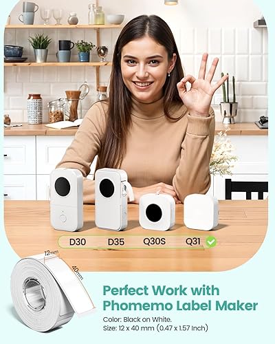 Miniatura 7 de Phomemo Labels D30 - Cinta de etiquetas autoadhesivas, etiquetas maestras de impresión en negro sobre blanco, papel térmico autoadhesivo, 160