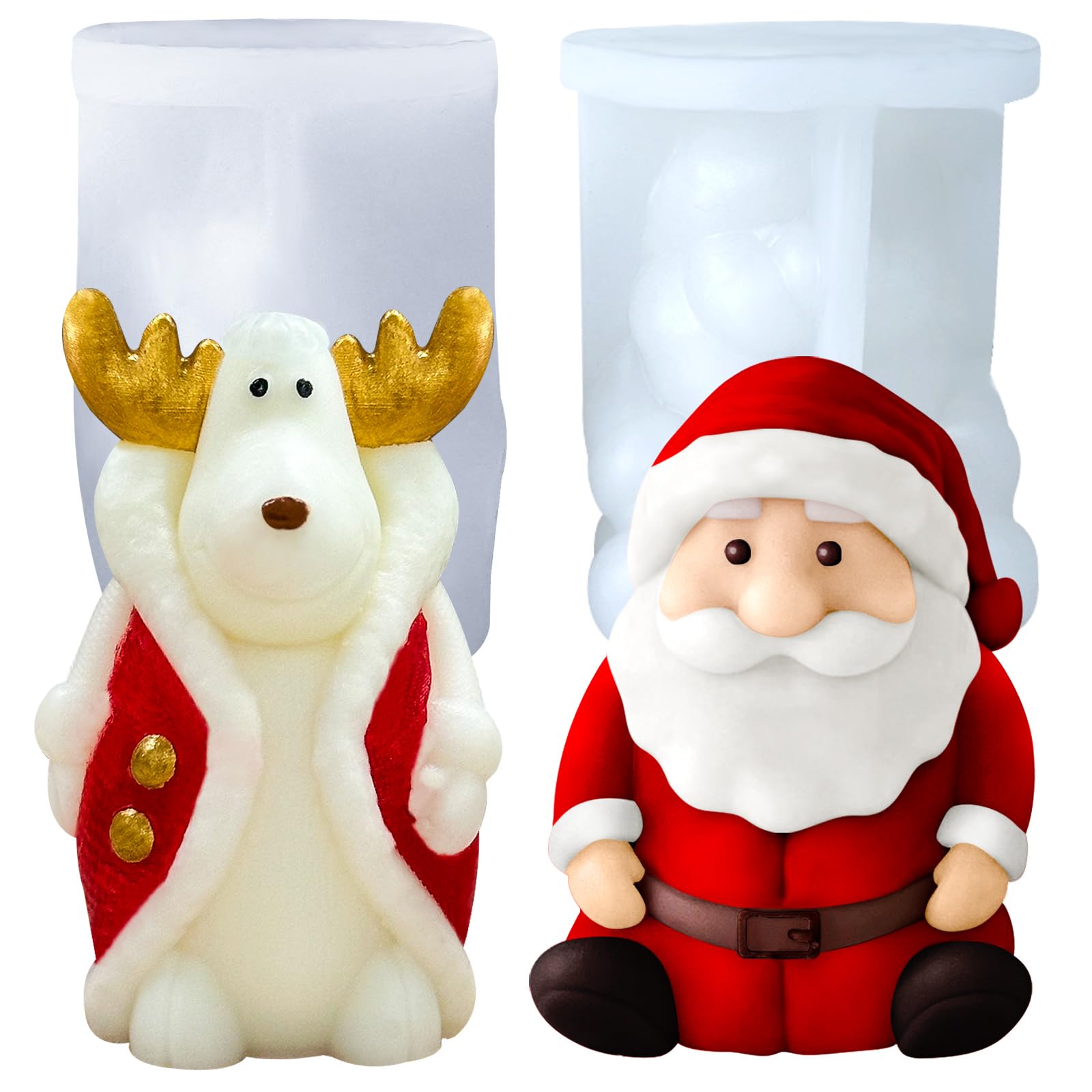 2 Stück Silikonform Weihnachten, Silikonformen Gießformen, Silikon Gießform Weihnachten, 3D Silikonform, Kerzenformen zum Gießen, für die Kerzenherstellung Candle DIY