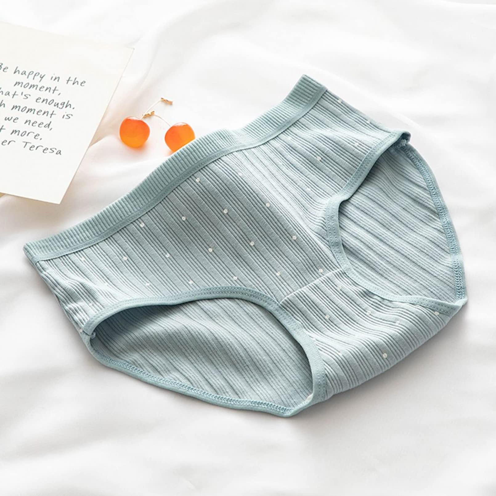 ZZMMSSGG Cute Chreey Panties For Women Dots Bow Mid Waist Briefs Cotton Crotch Stripe Underwear Breathable Girl Underpant