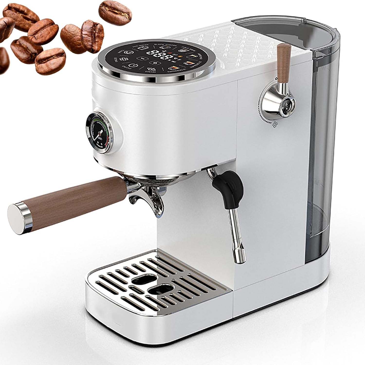 Coffee and Espresso Machine with Dual Boiler and Steam Wand 58mm Portafilter Built-in Coffee Grinder Compact Design for Home Use