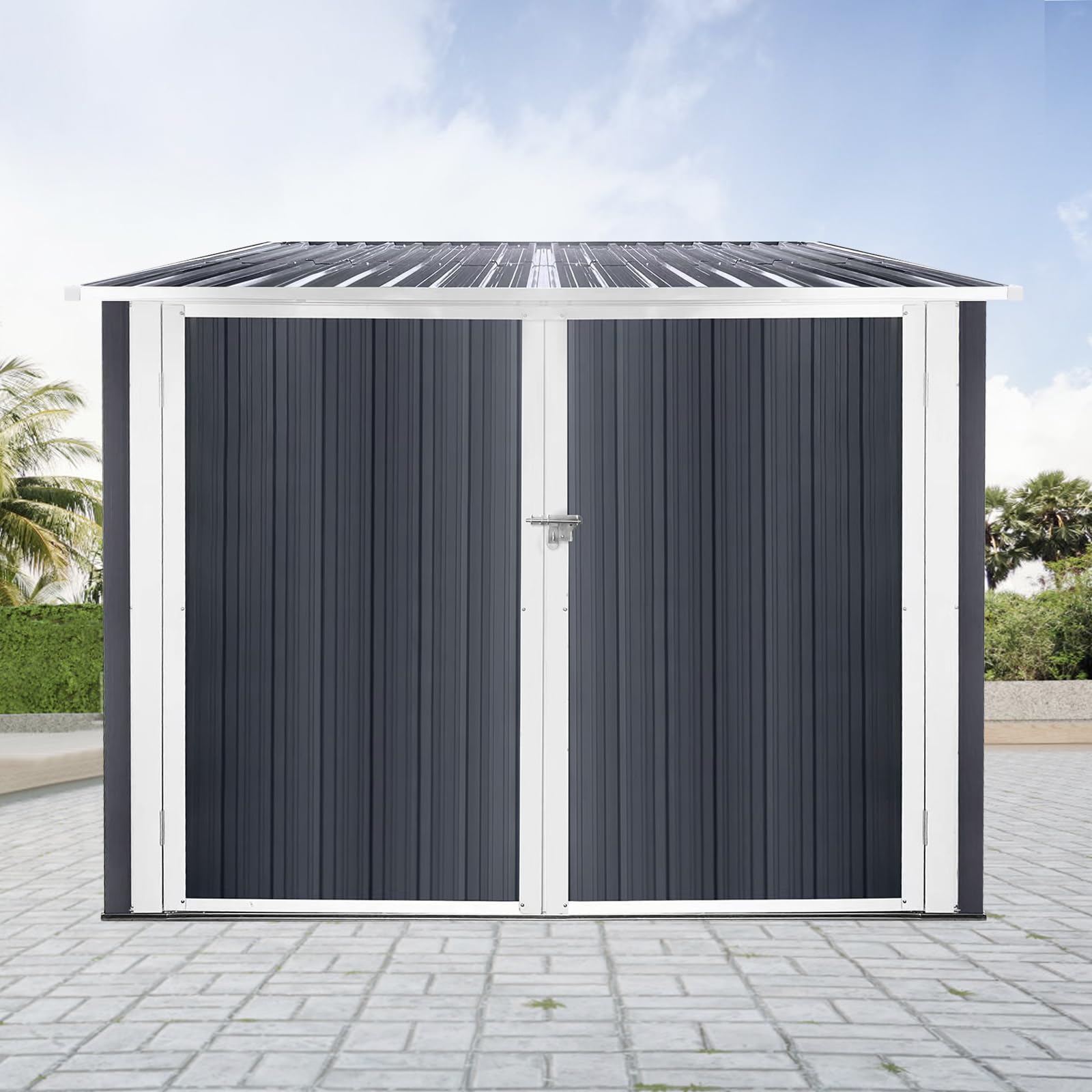 VeroFree Bicycle Outdoor Steel Storage Shed – Grey Ash, Holds 4 Bikes, Durable Weather-Design, Secure Lockable Door, Compact Freestanding Bike Shelter for Backyard / (1 Doors)