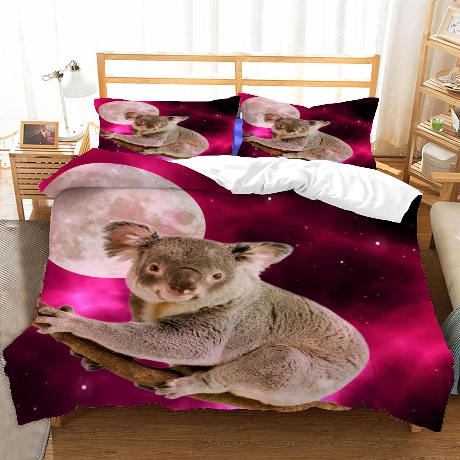 Housse de couette 240x260 koala anti-glissement grâce à sa fermeture éclair pour lit adulte